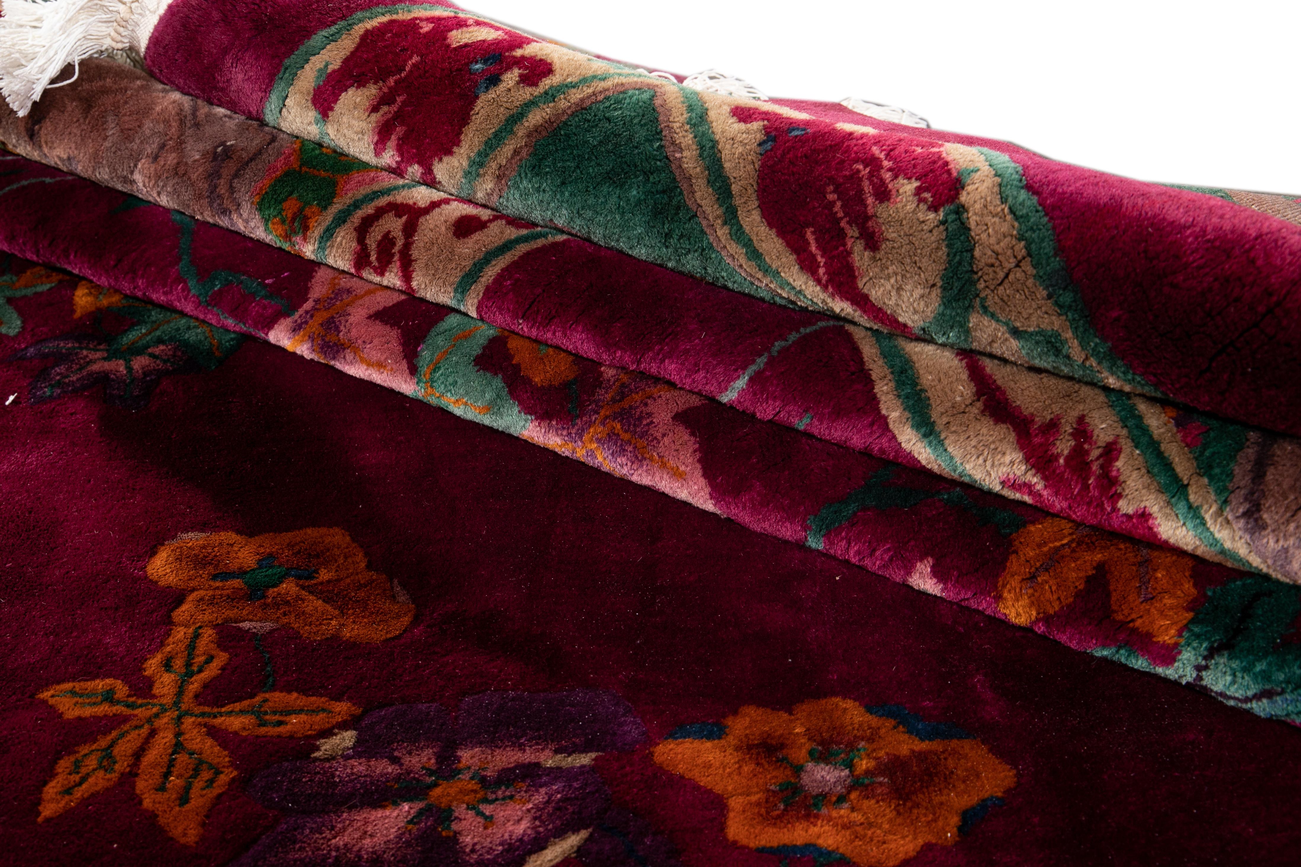 Large Antique Red Art Deco Chinese Wool Rug 10 Ft 9 In X 19 Ft 3 In. For Sale 2