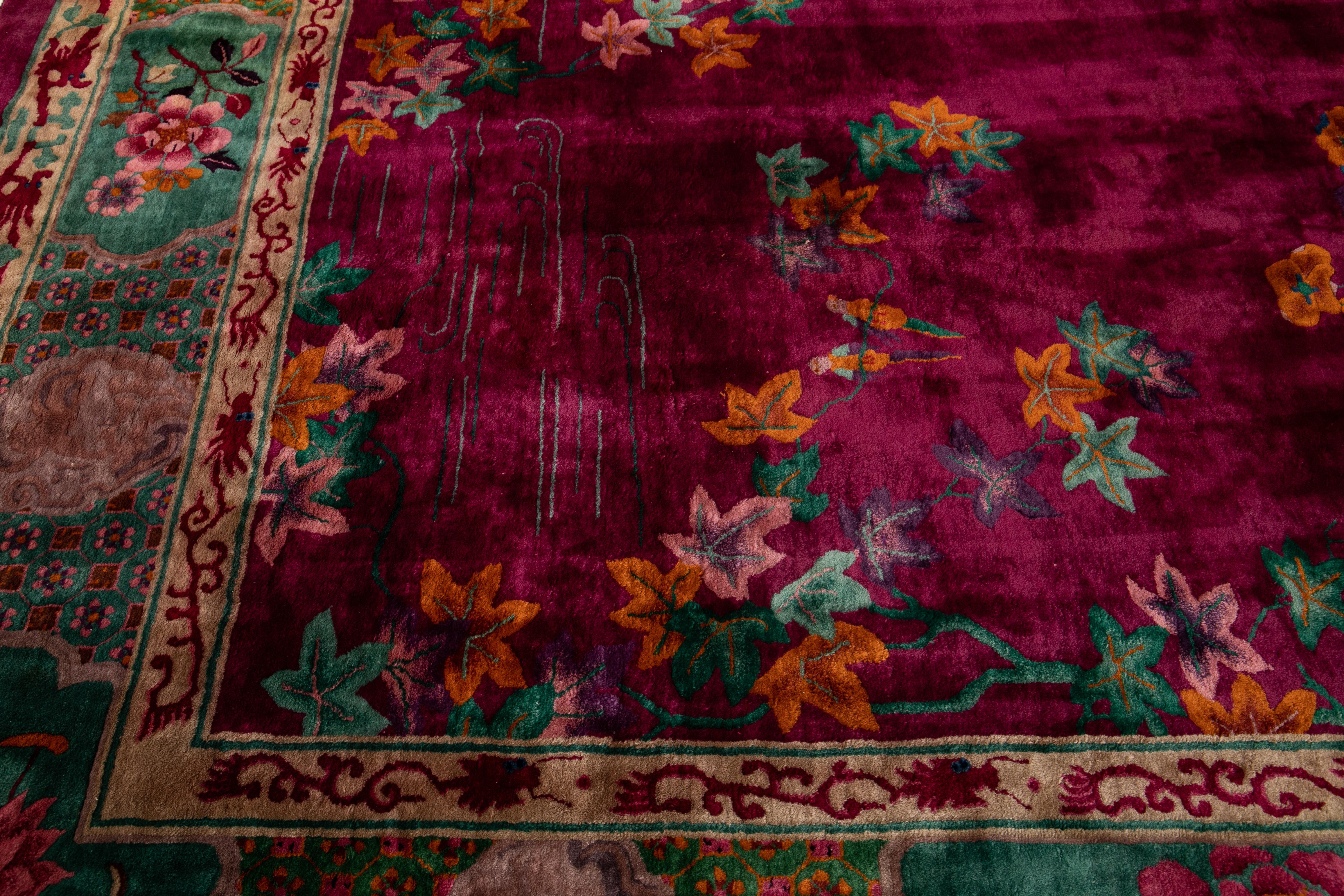 Large Antique Red Art Deco Chinese Wool Rug 10 Ft 9 In X 19 Ft 3 In. For Sale 5