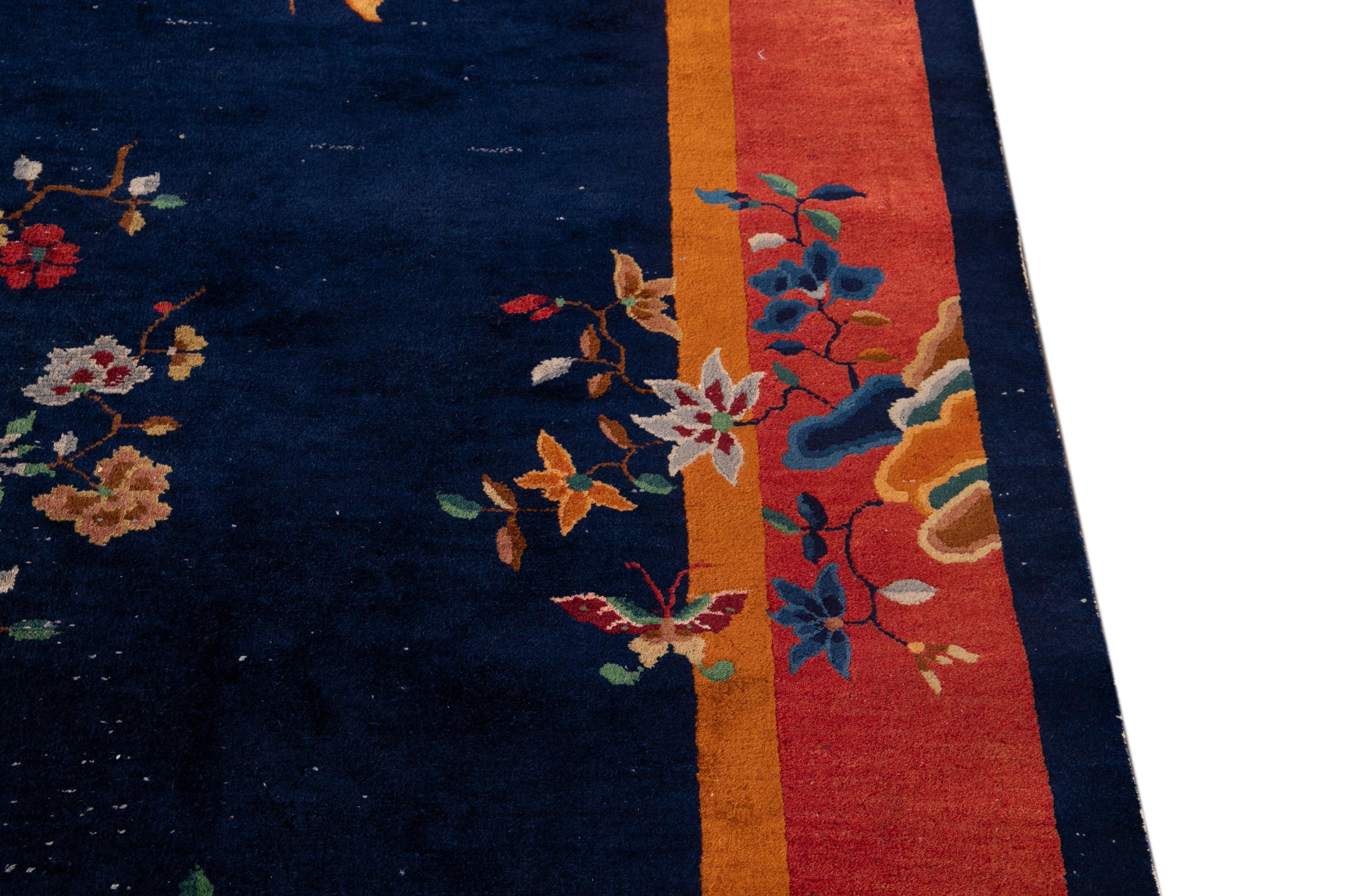 Antike blaue Art Deco Chinese Wool Rug7 Ft X 9 Ft 7 In. im Angebot 5