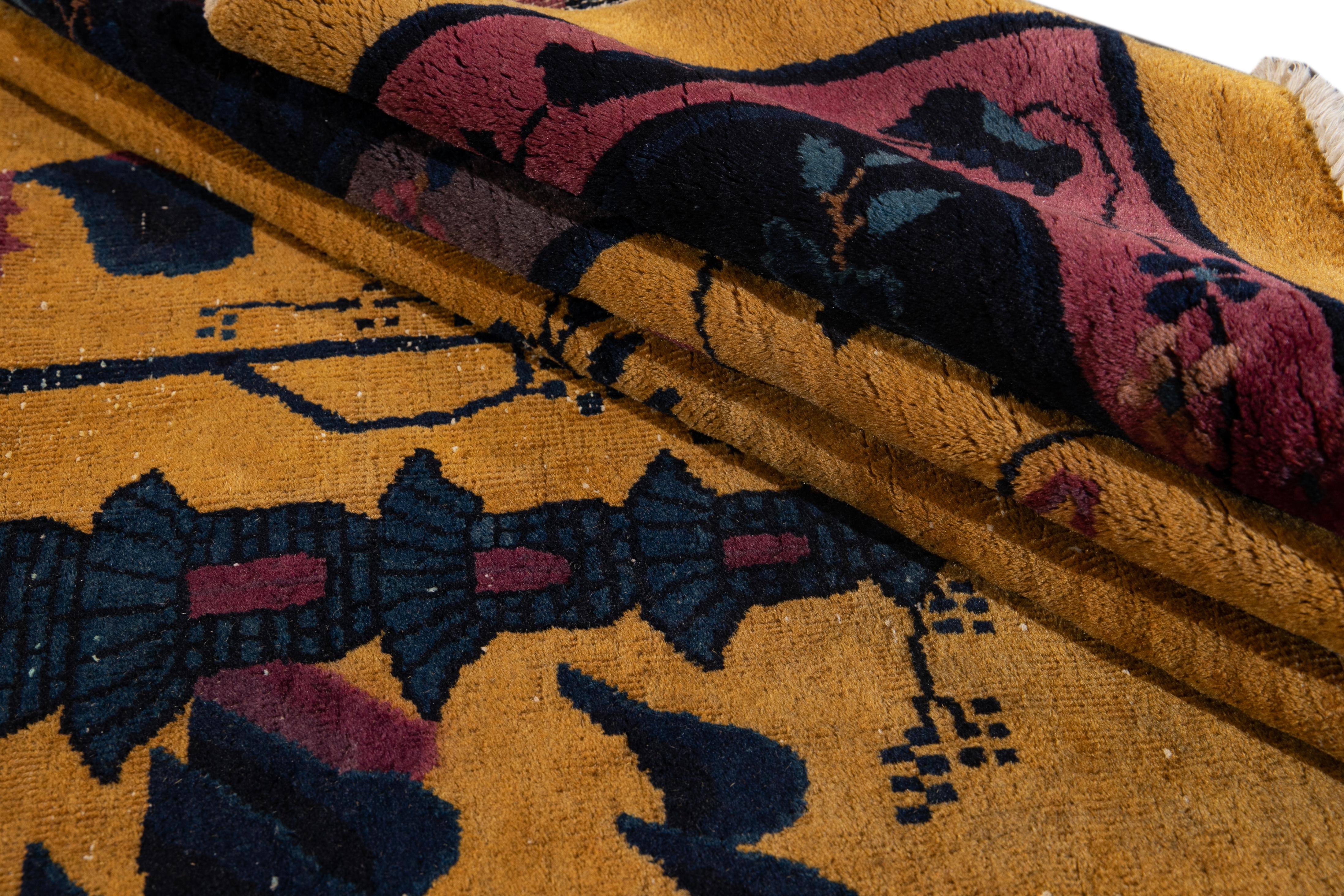 Antique Yellow Art Deco Chinese Wool Rug 9 Ft X 11 Ft 5 In. For Sale 7
