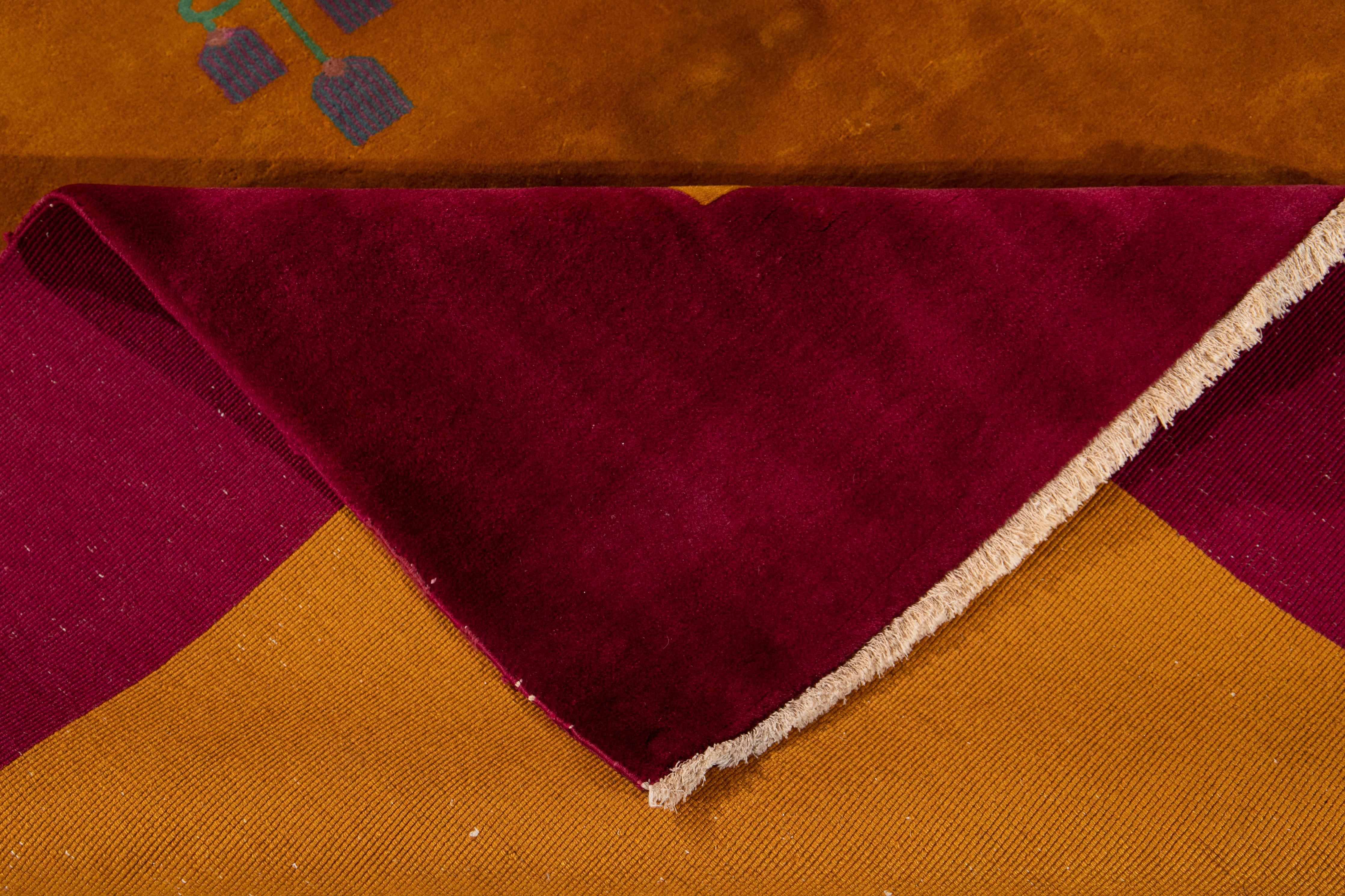 Antiguo Godenrod Art Deco Alfombra china de lana 8 Ft 8 In X 11 Ft 5 In. Chino en venta