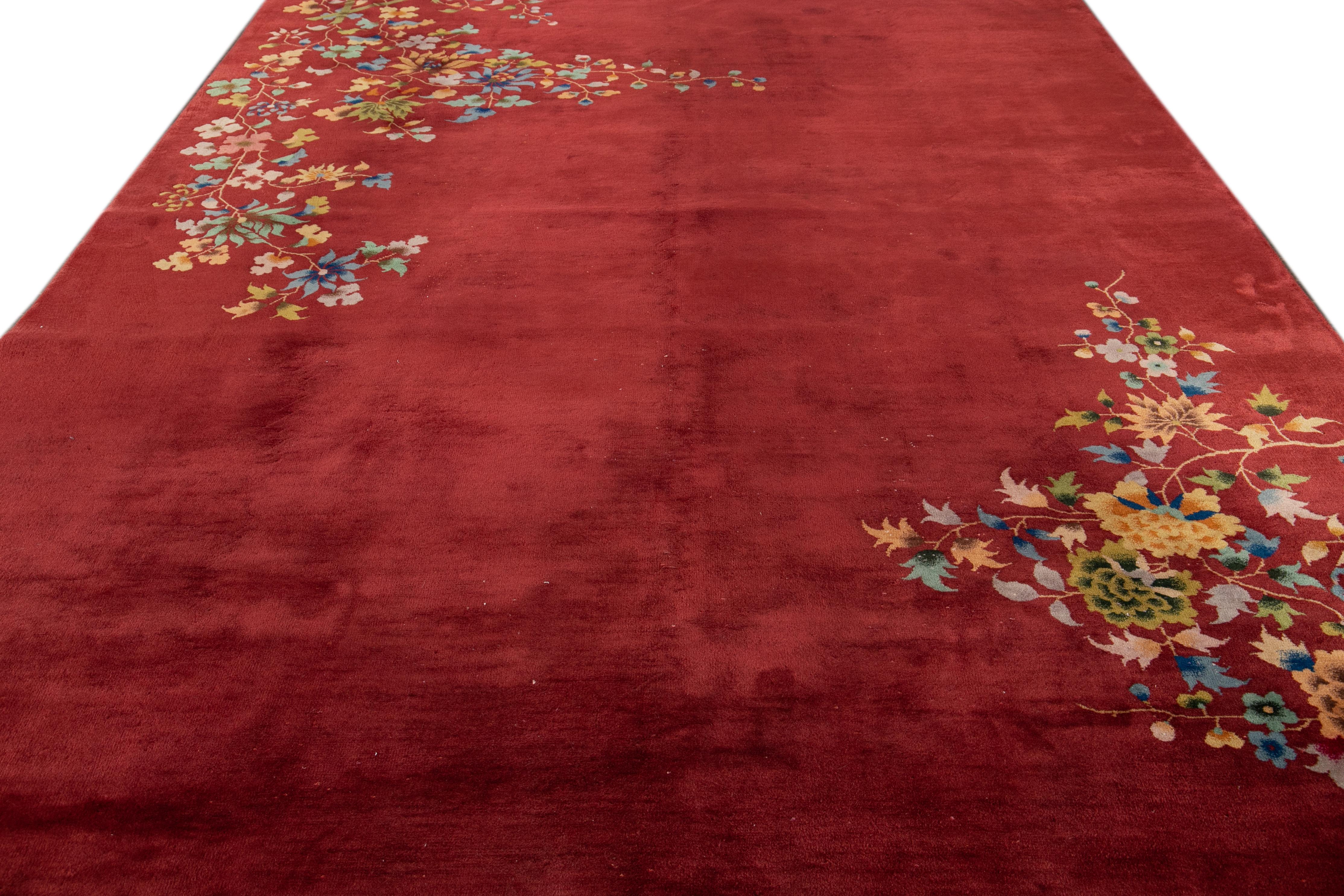 Antike Art Deco Chinesisch Wolle Teppich 8 Ft 9 In X 14 Ft. (Art déco) im Angebot