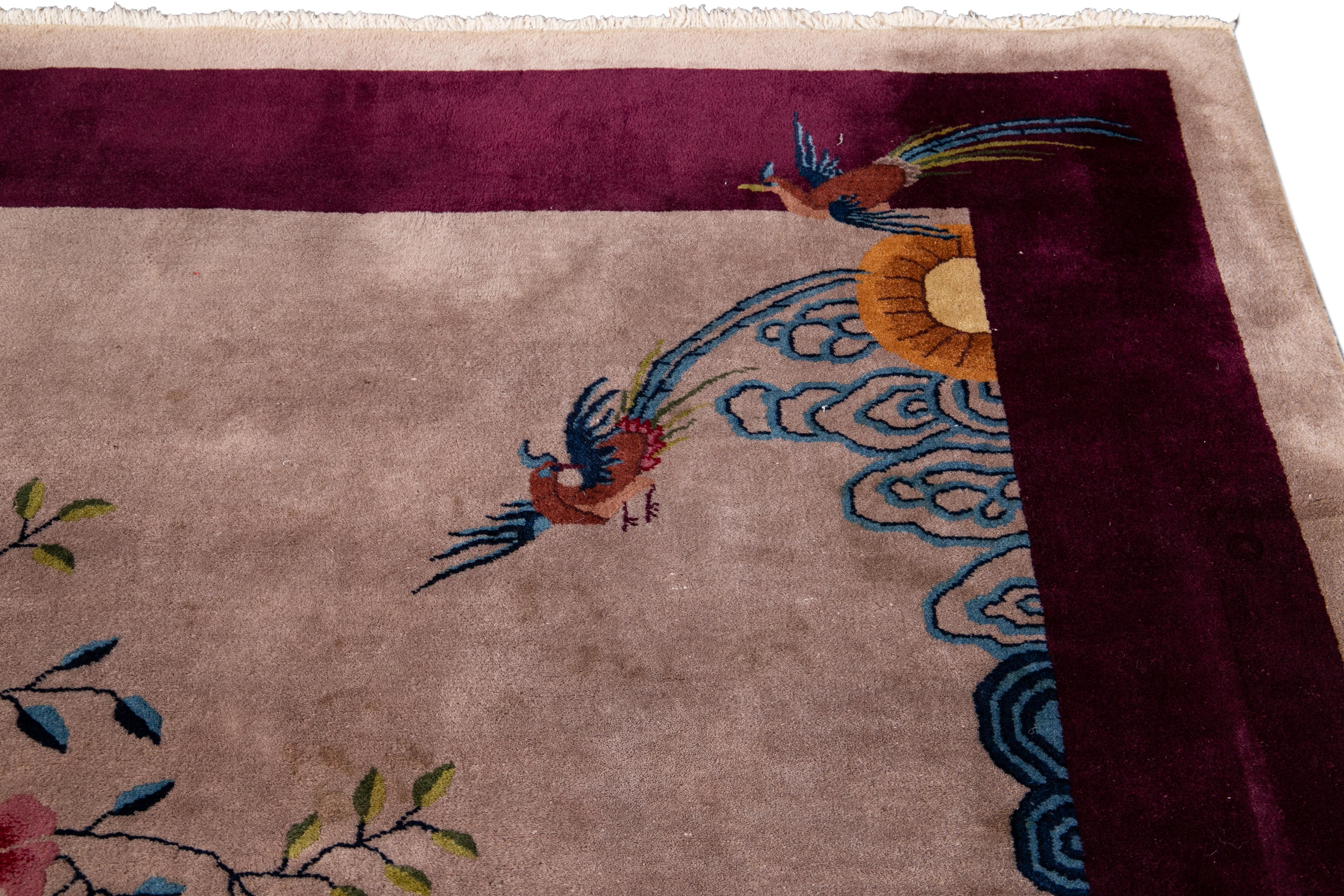 Antiker chinesischer Art-Déco-Wollteppich des frühen 20. Jahrhunderts 4
