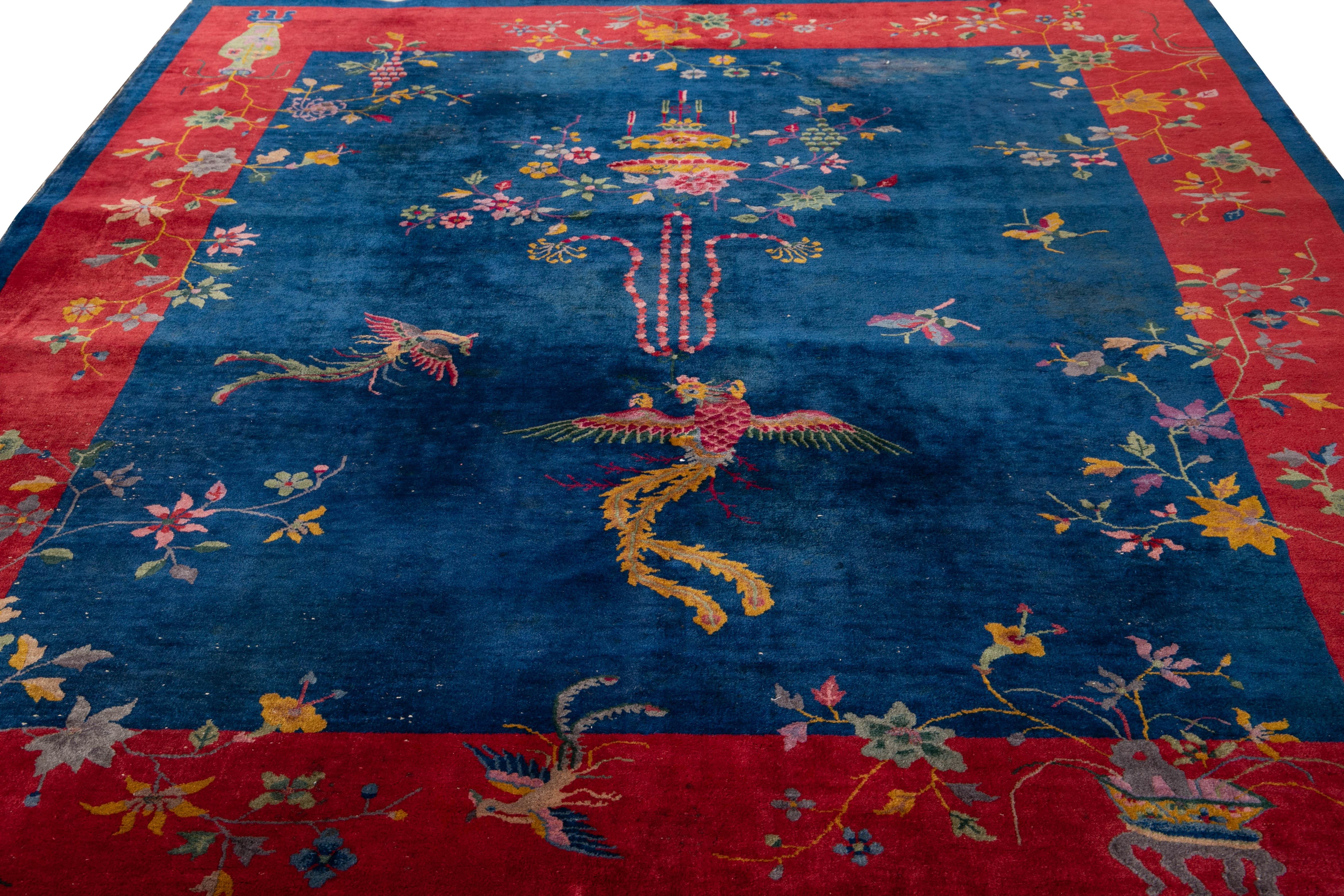 Early 20th Century Antique Art Deco Chinese Wool Rug For Sale 4