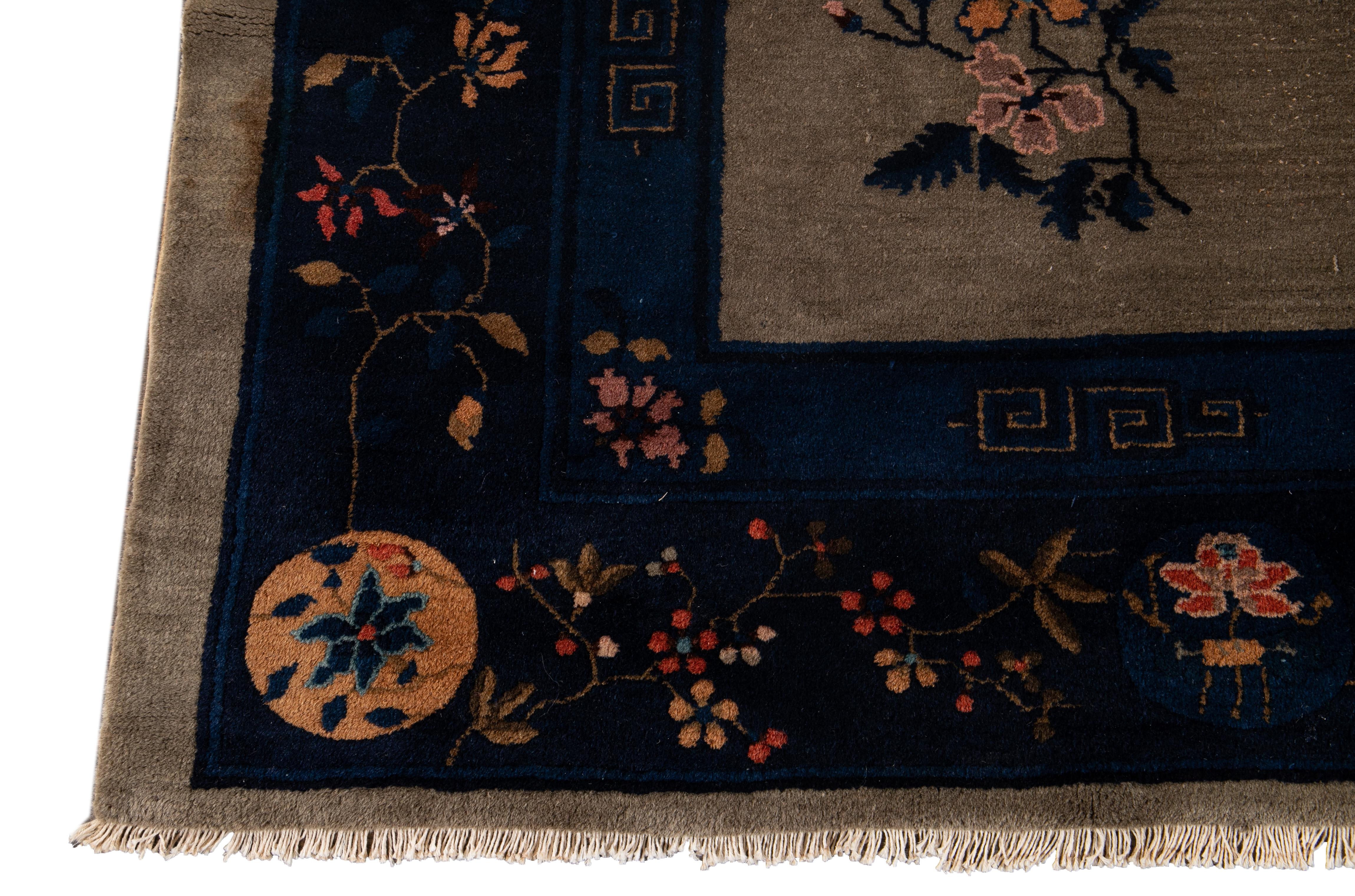 Antique Art Deco Chinese Wool Rug 9 Ft 1 In X 11 Ft 7 In. For Sale 6