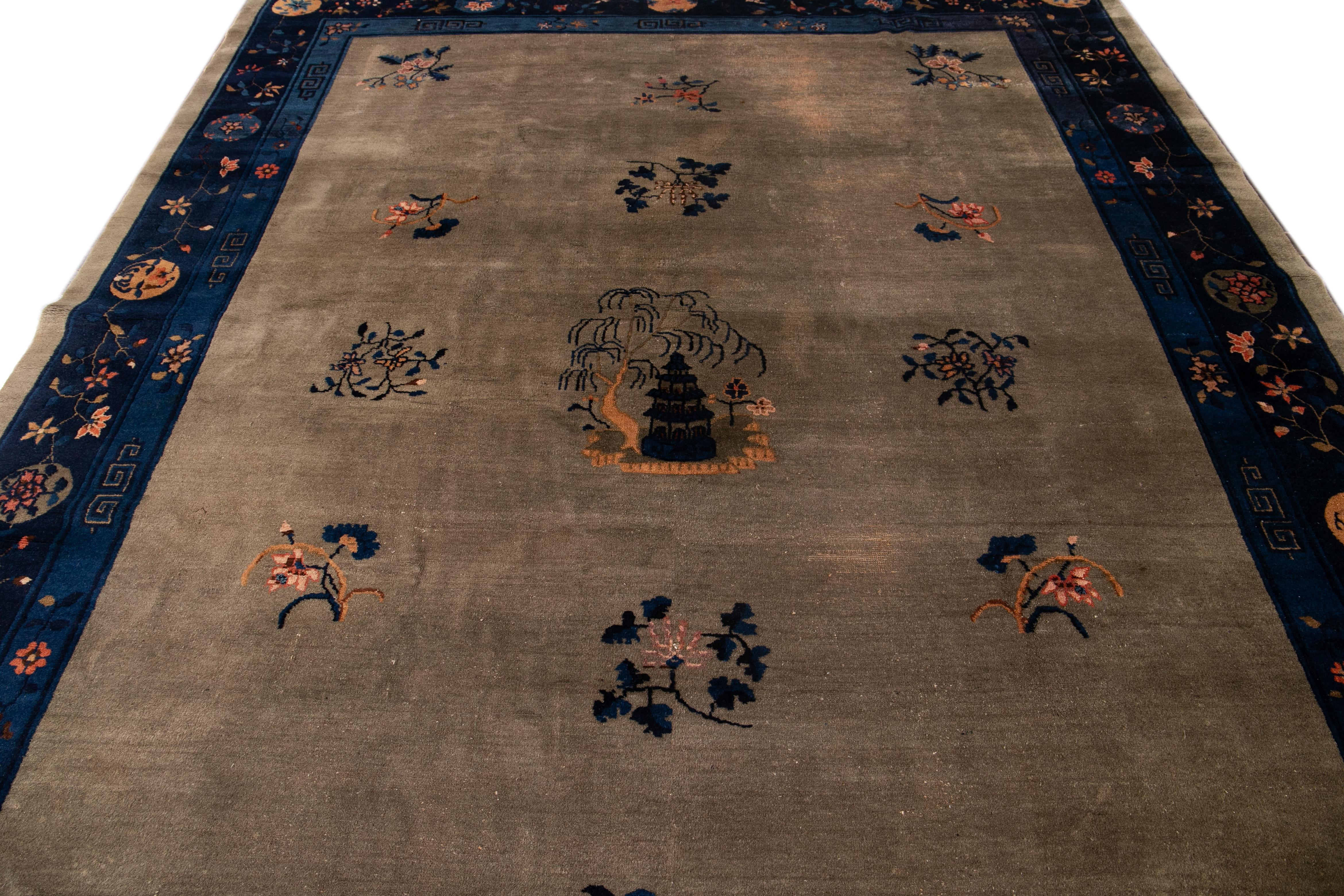 Antique Art Deco Chinese Wool Rug 9 Ft 1 In X 11 Ft 7 In. For Sale 8