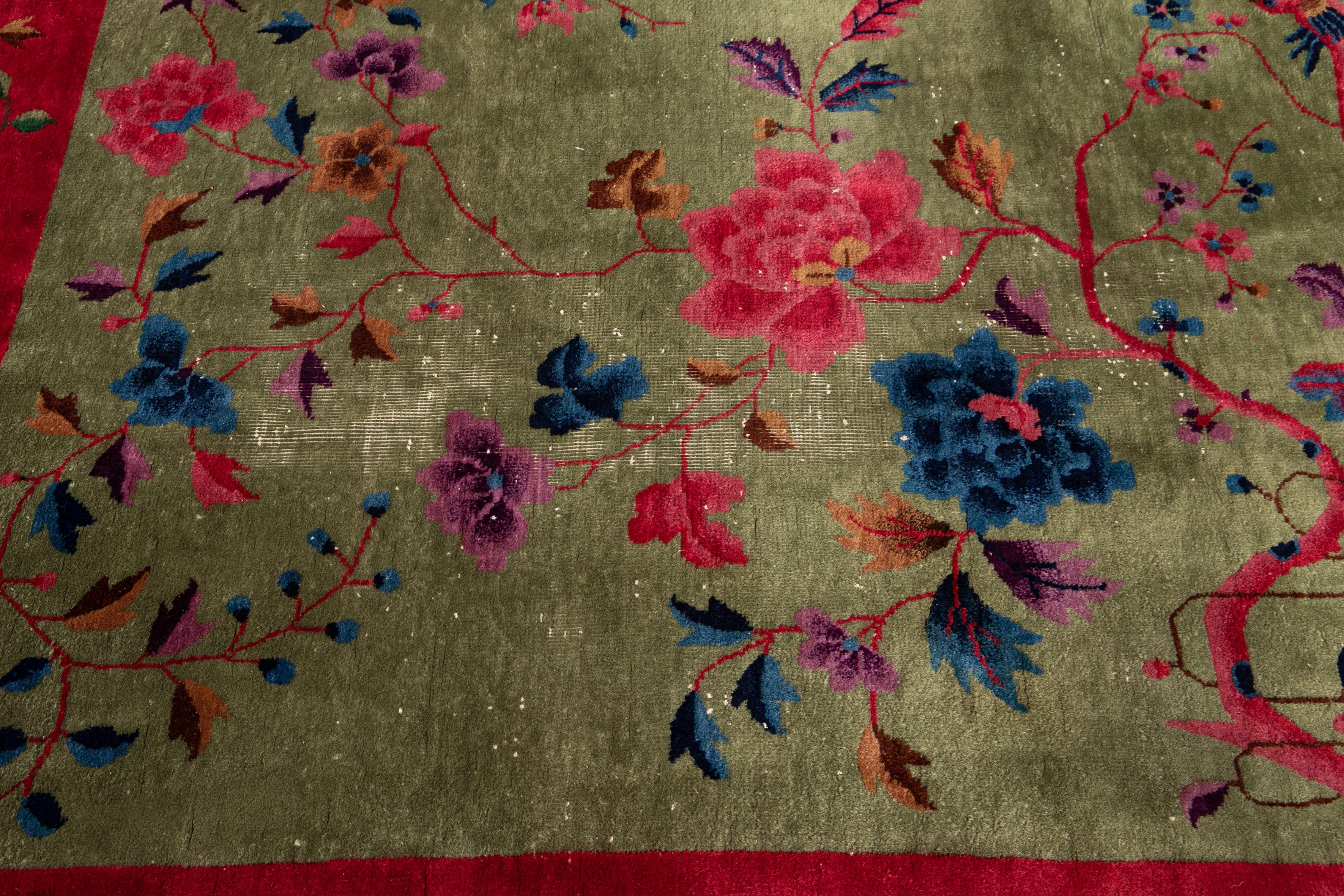 Tapis en laine chinoise Art Déco vert antique 8 pieds 10 pouces X 11 pieds 5 pouces en vente 6