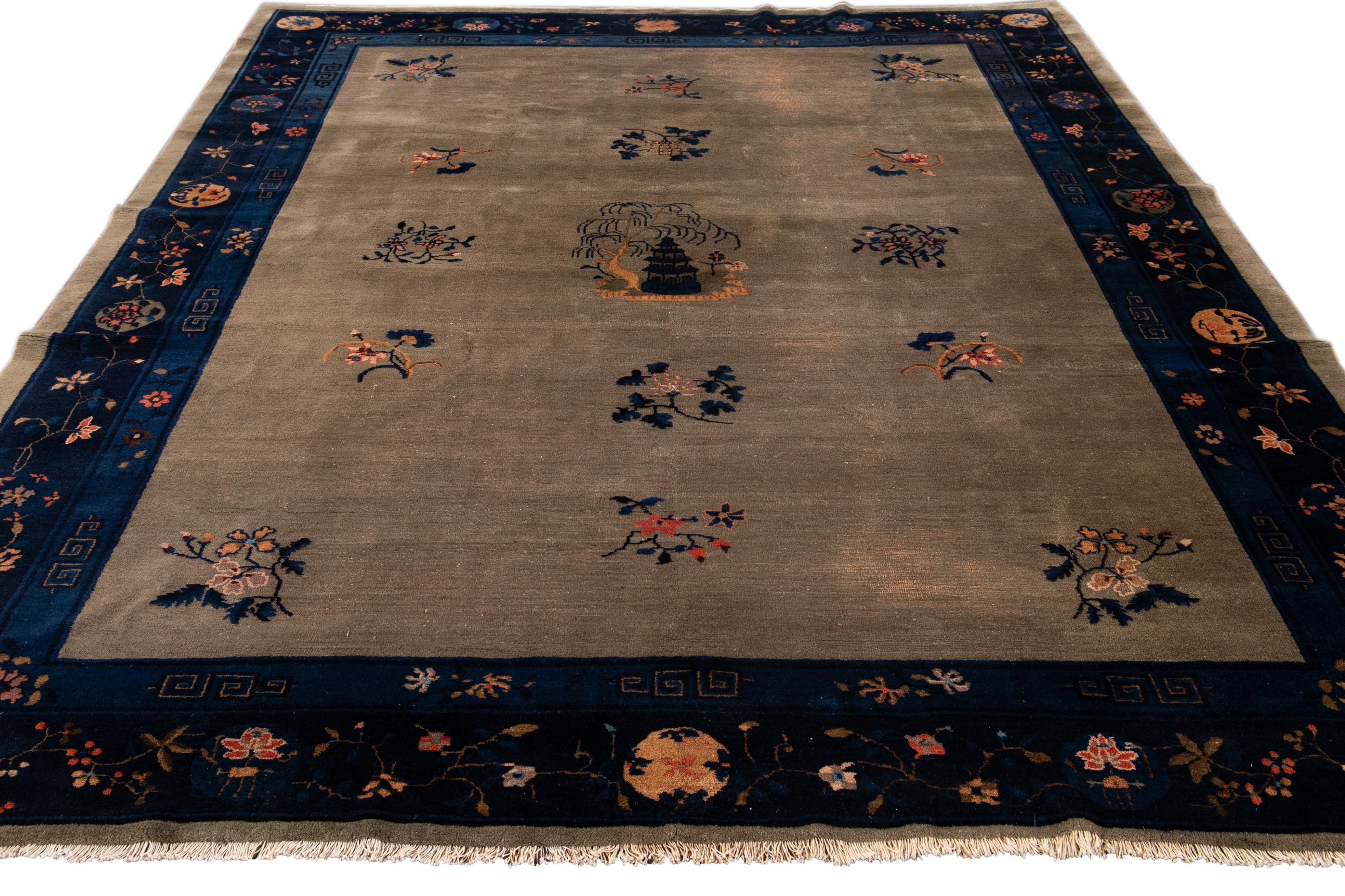 Antique Art Deco Chinese Wool Rug 9 Ft 1 In X 11 Ft 7 In. For Sale 9