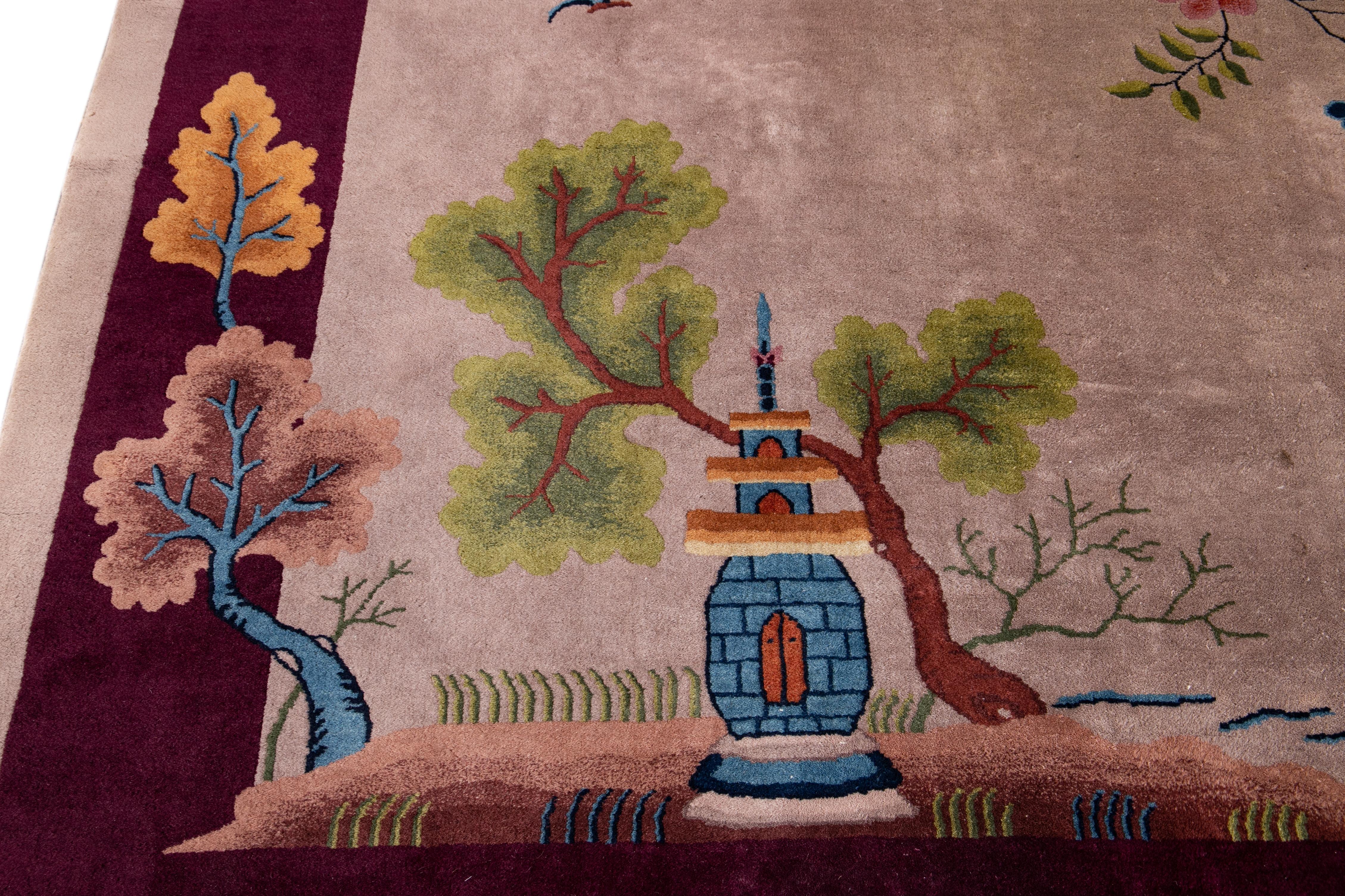 Antiker chinesischer Art-Déco-Wollteppich des frühen 20. Jahrhunderts (Wolle)
