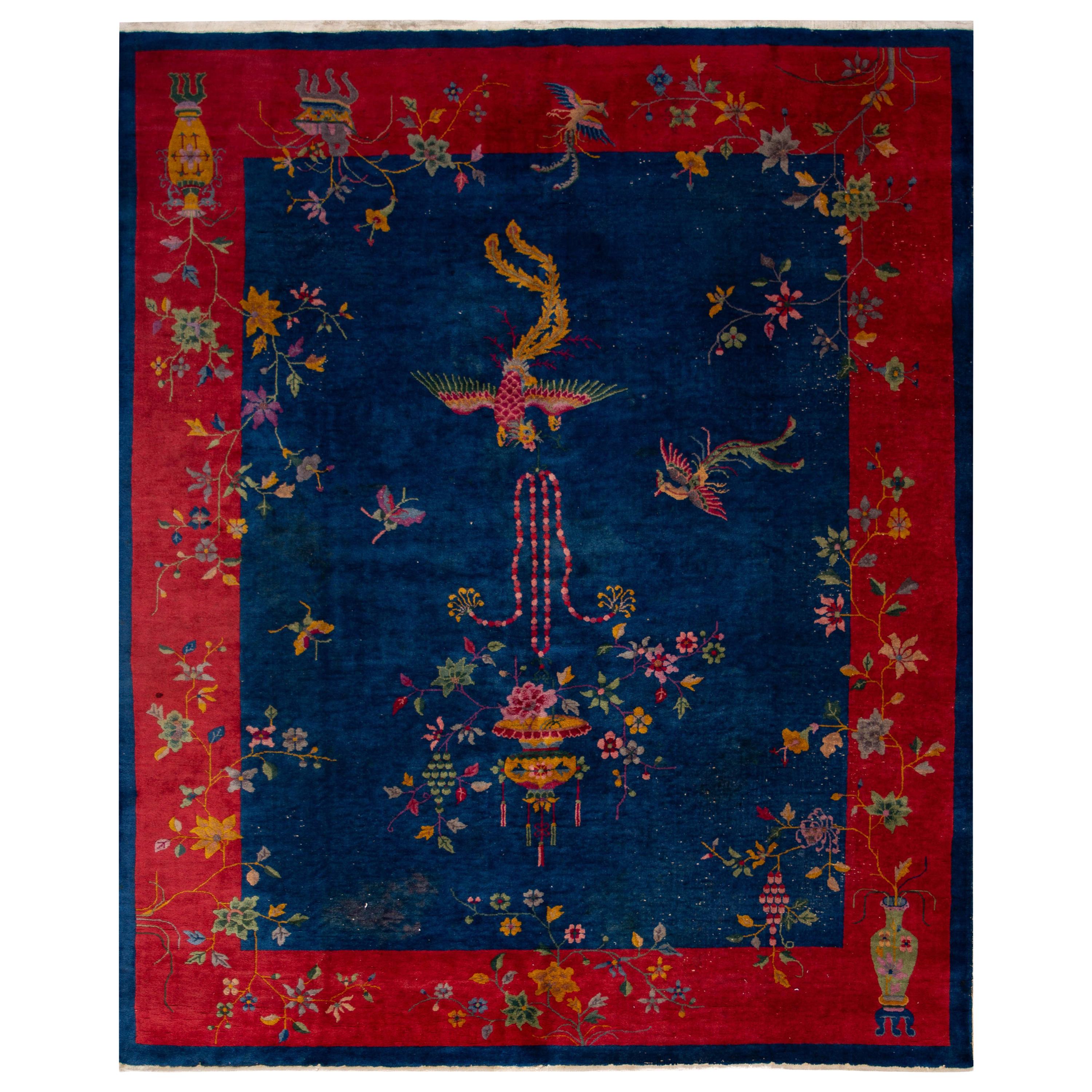 Early 20th Century Antique Art Deco Chinese Wool Rug For Sale