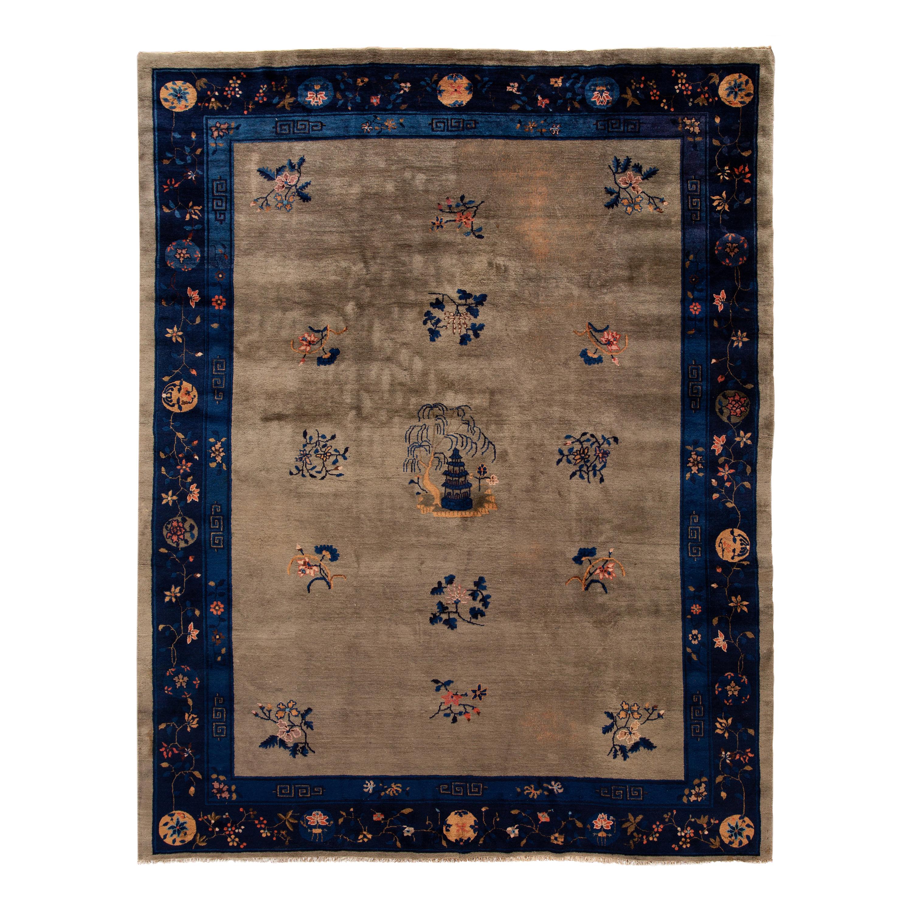 Antique Art Deco Chinese Wool Rug 9 Ft 1 In X 11 Ft 7 In. For Sale