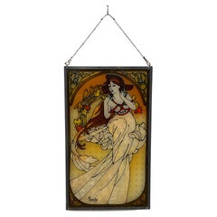 Early 20th Century Antique Art Nouveau Style Stained Glass Hanging Panel by Alfo