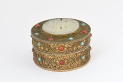 Early 20th Century Antique Asian Jeweled Gilt-Brass Trinket Box