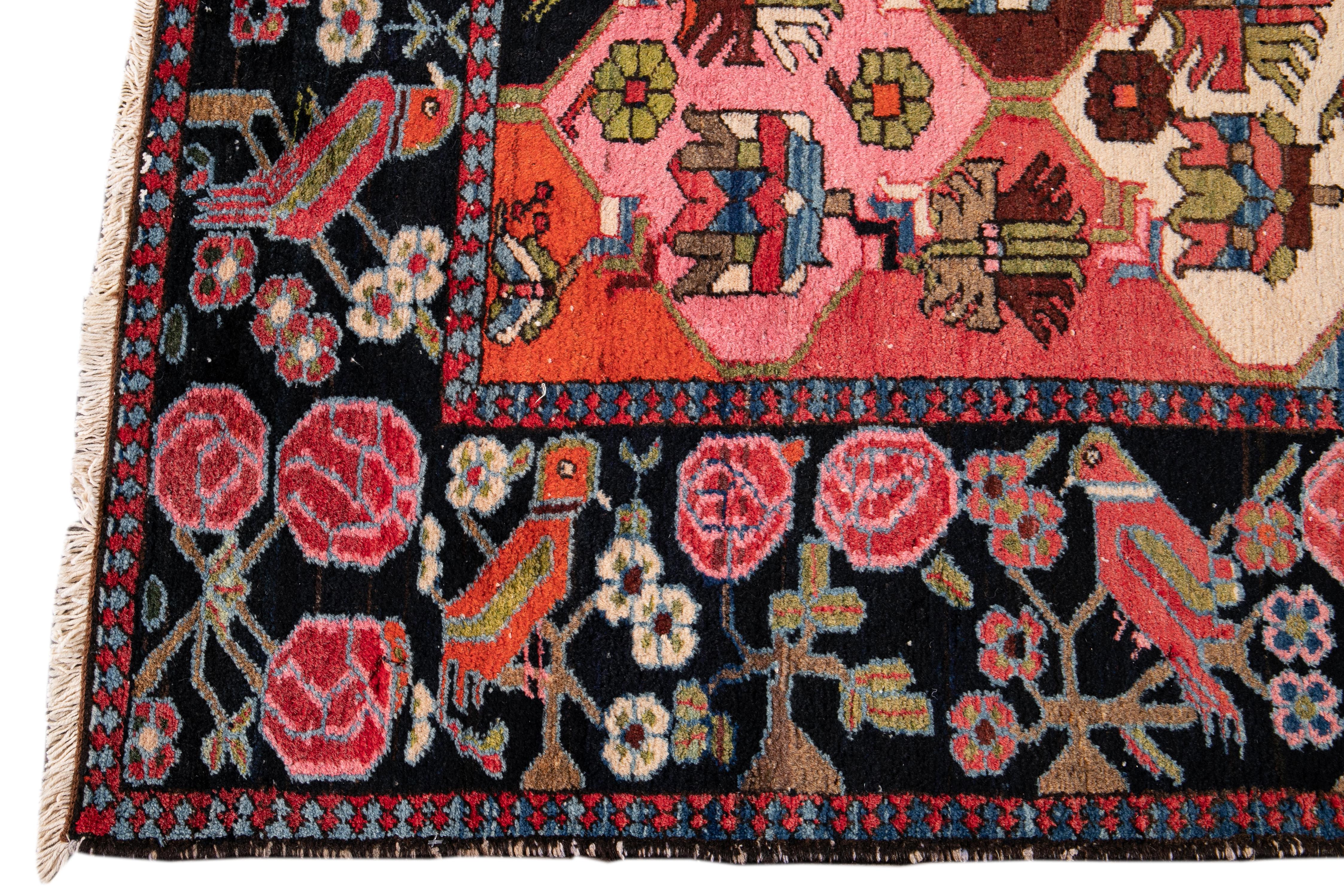 Hand-Knotted 20th Century Antique Bakhtiani Handmade Multicolor Wool Rug For Sale