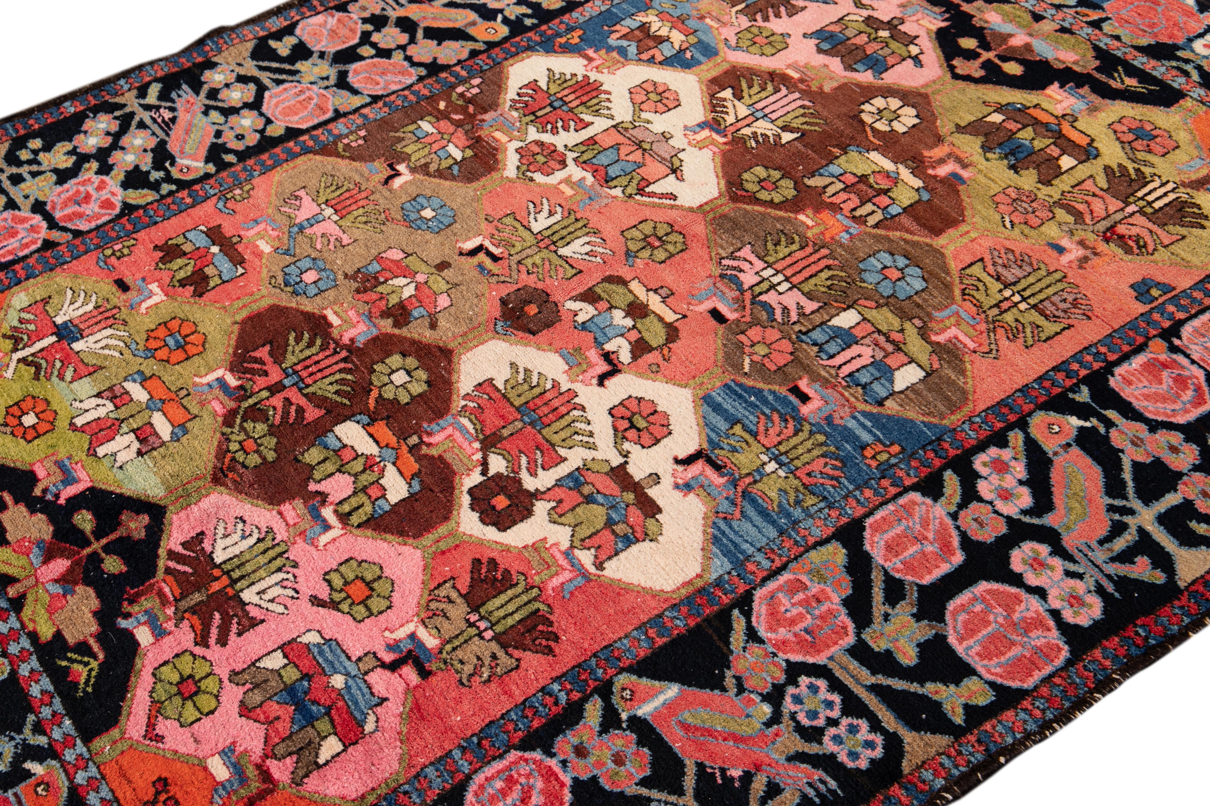 20th Century Antique Bakhtiani Handmade Multicolor Wool Rug In Good Condition For Sale In Norwalk, CT