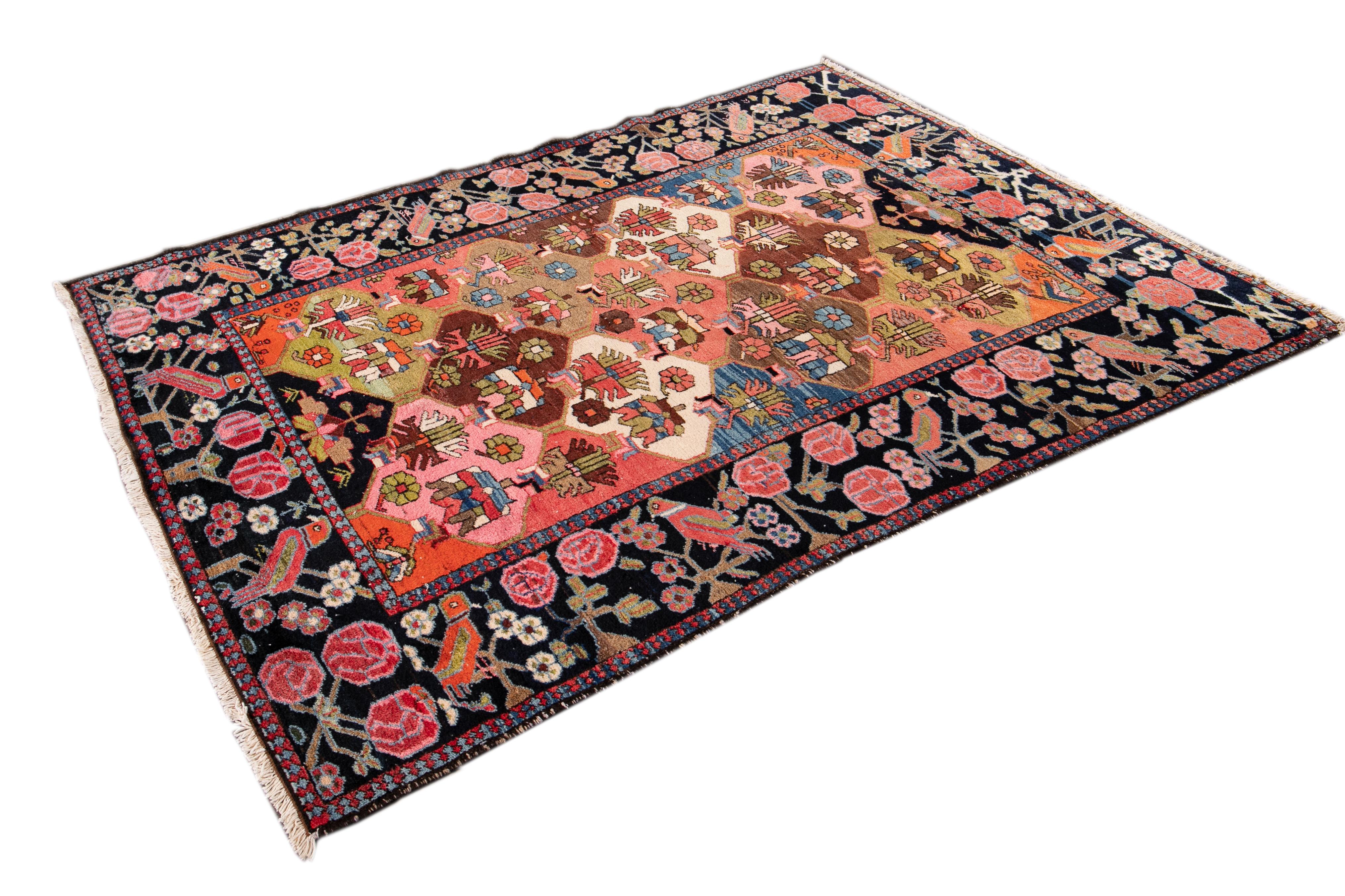 Asian 20th Century Antique Bakhtiani Handmade Multicolor Wool Rug For Sale