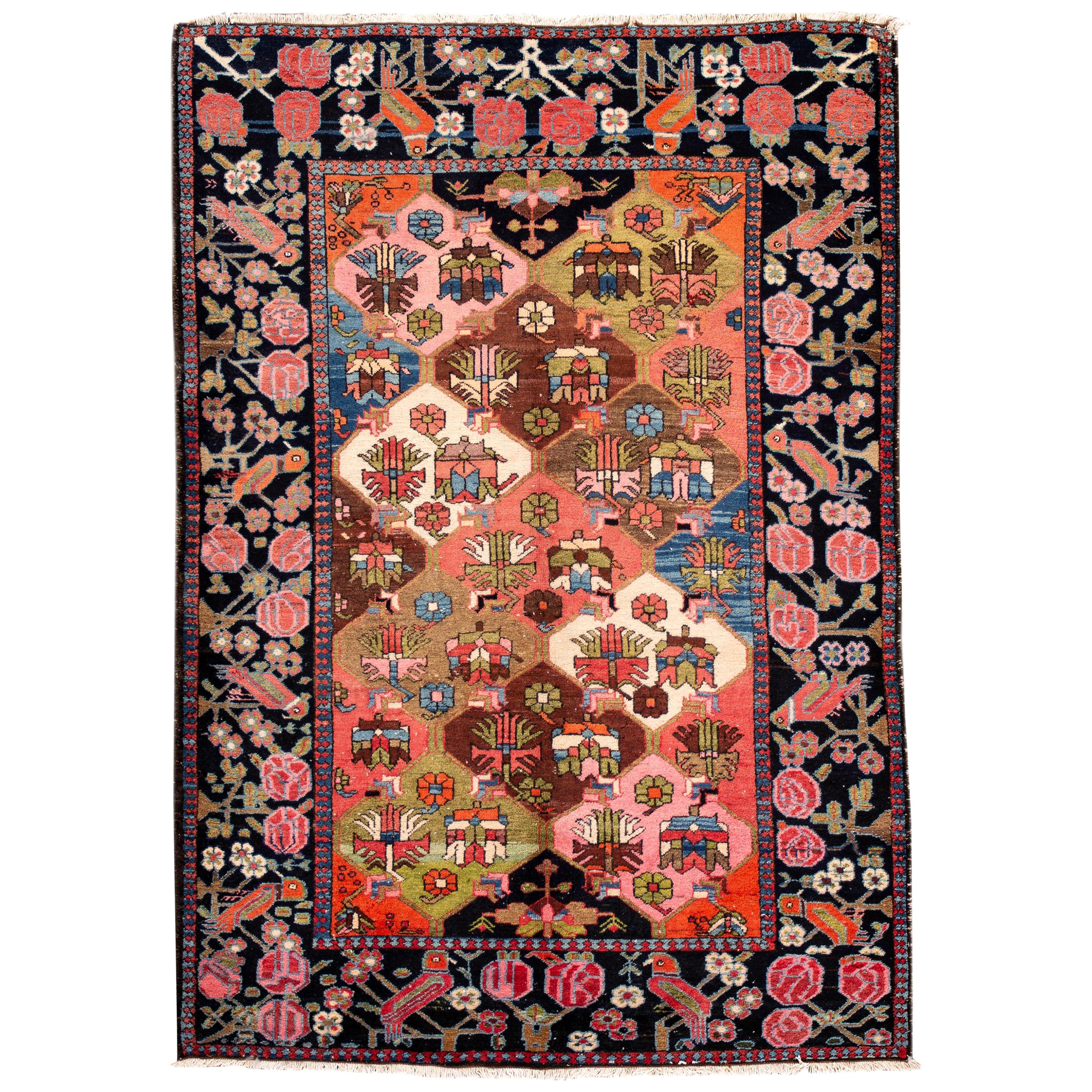 20th Century Antique Bakhtiani Handmade Multicolor Wool Rug For Sale