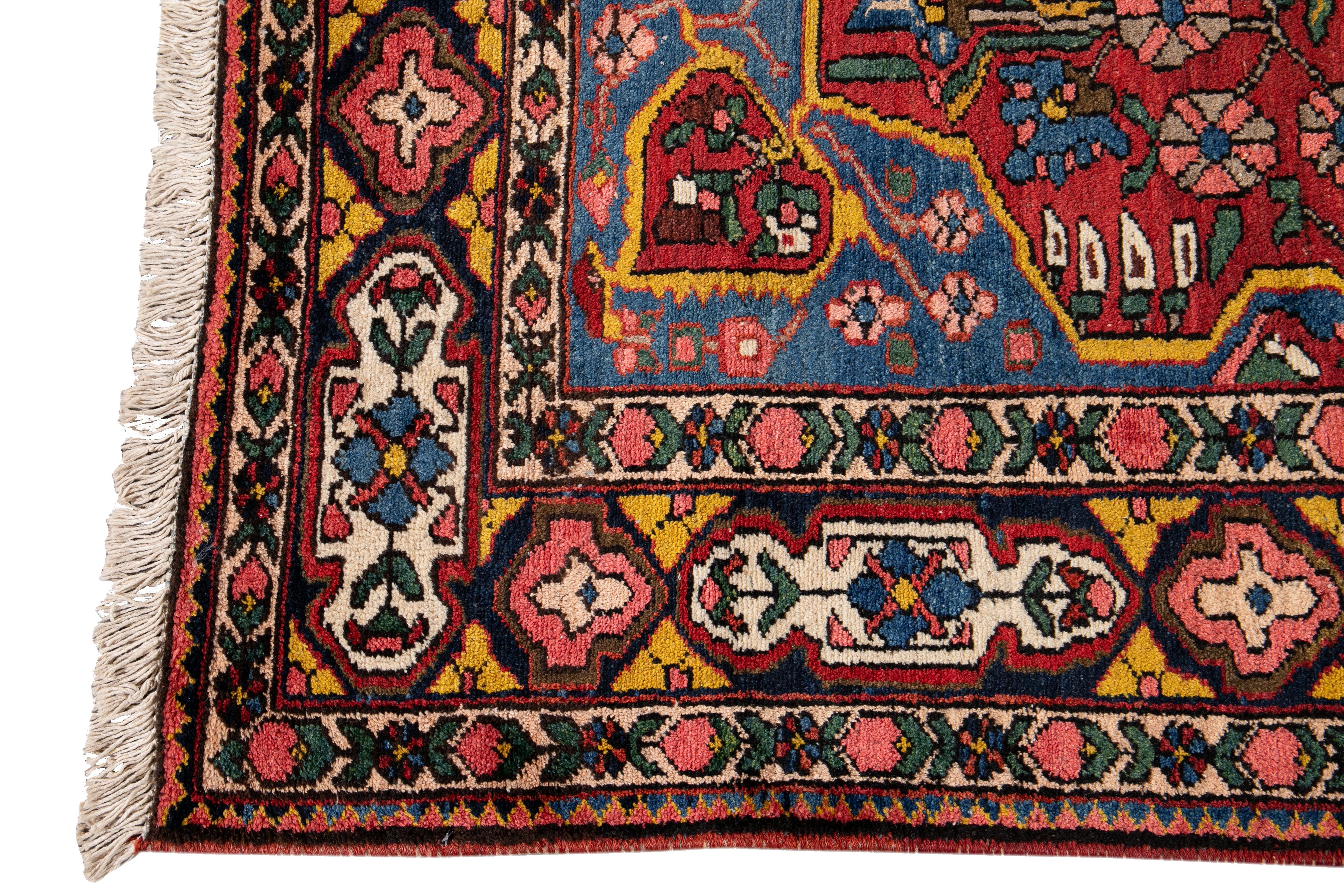 Hand-Knotted Early 20th Century Antique Bakhtiari Wool Rug For Sale
