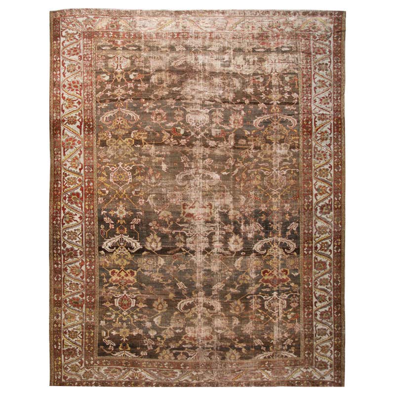 Brown Antique Turkmen Handmade Wool Rug With Gul Motif For Sale at 1stDibs