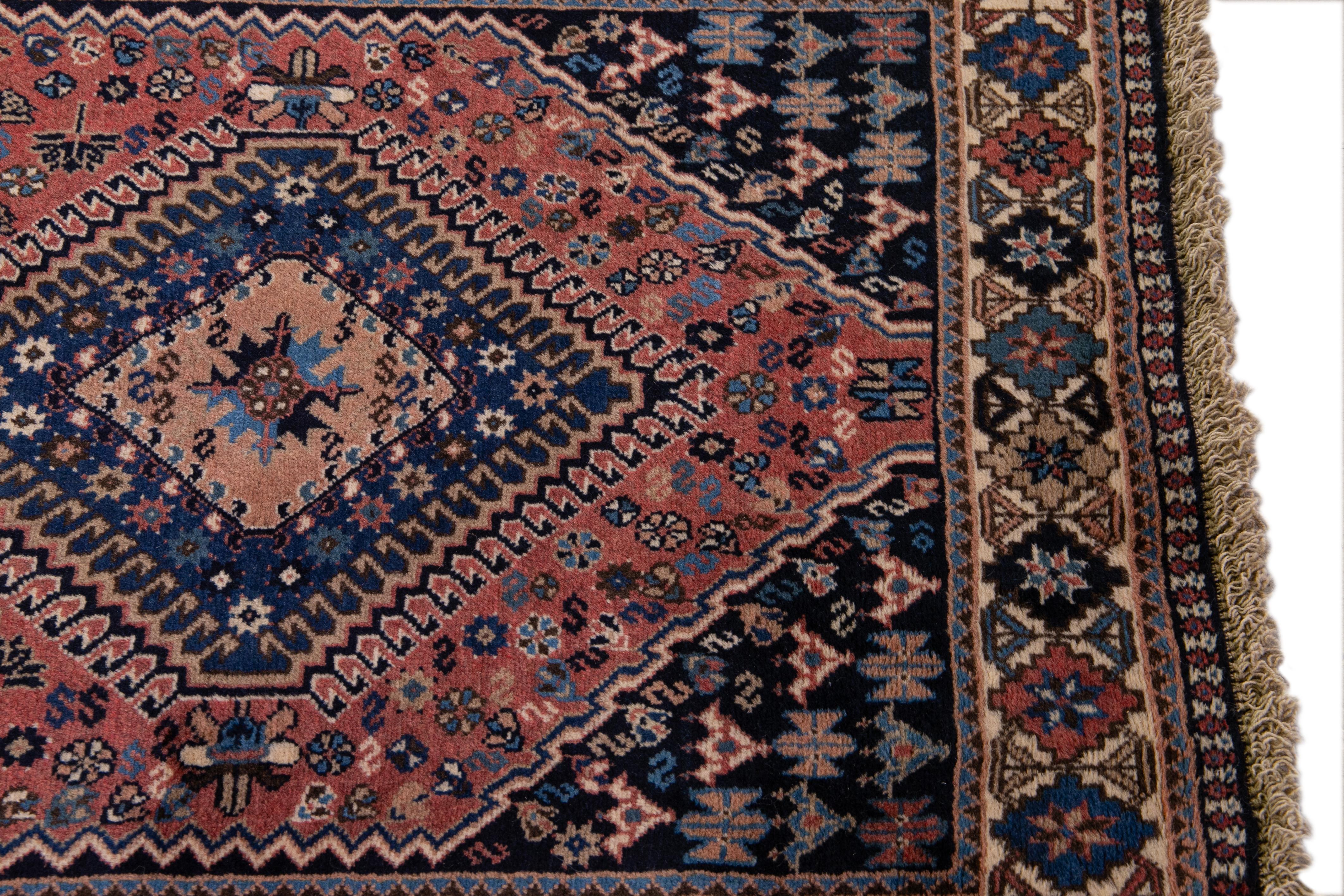 20th Century Antique Bakhtiari Handmade Geometric Red Wool Runner For Sale