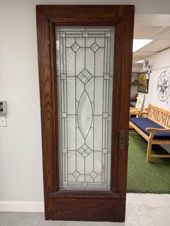 Early 20th Century Antique Beveled Glass Door Textured Diamond Pattern Zinc