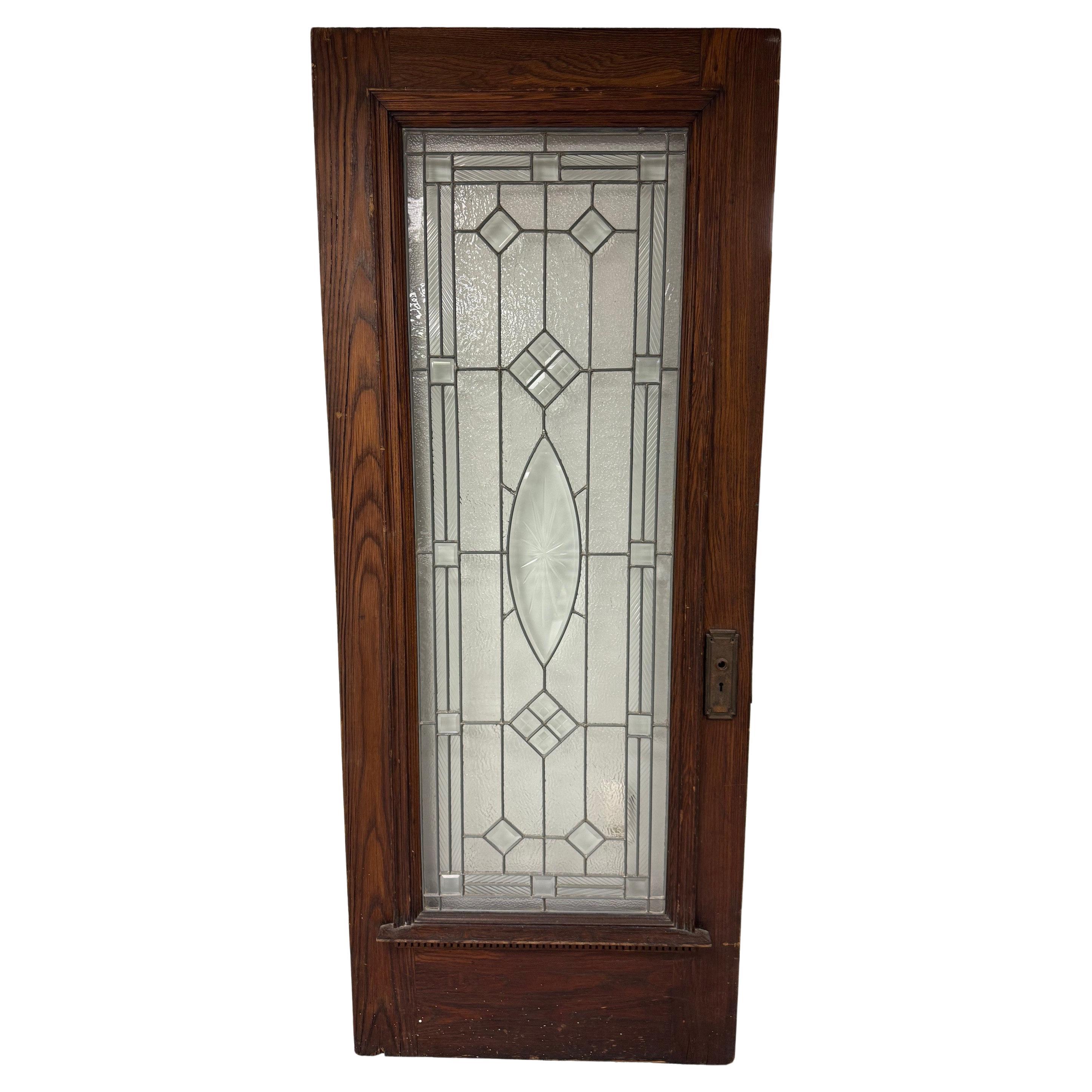 Porta in vetro smussato antico dei primi del Novecento con motivo a diamante strutturato Zinco