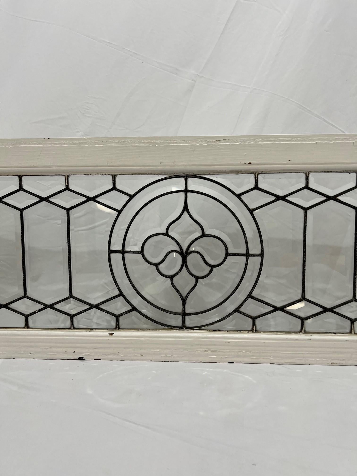 American Early 20th Century Antique Beveled Glass Transom Window in a Wood Frame For Sale