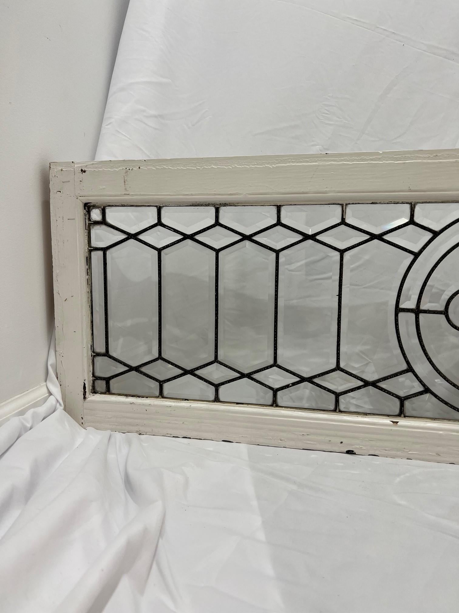 Early 20th Century Antique Beveled Glass Transom Window in a Wood Frame In Good Condition For Sale In Stamford, CT
