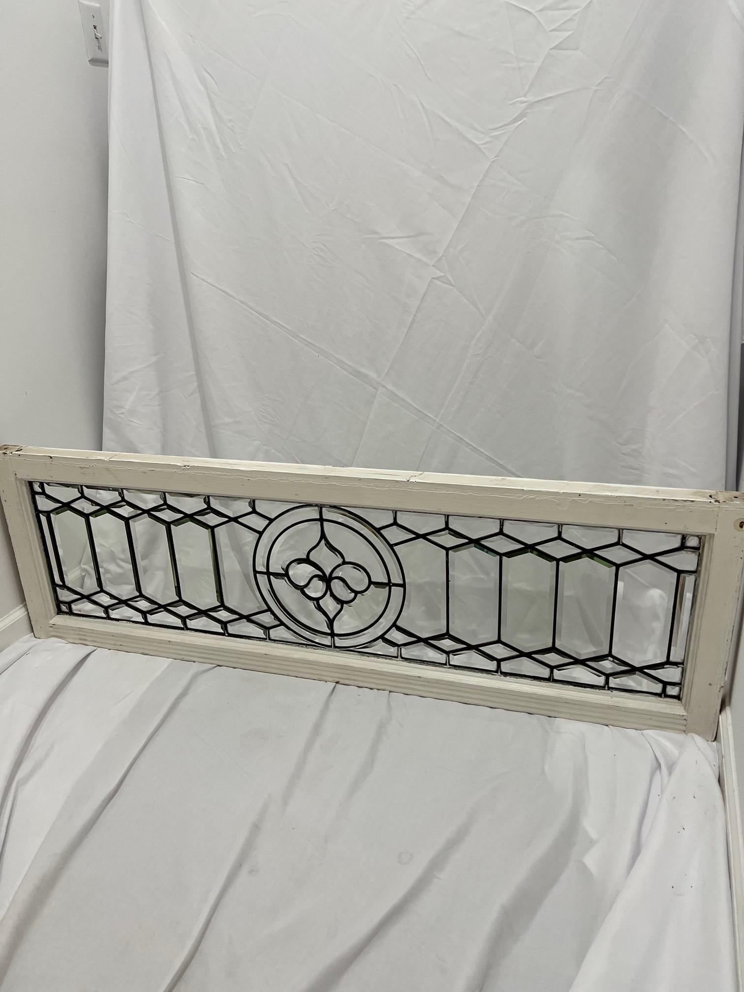Early 20th Century Antique Beveled Glass Transom Window in a Wood Frame For Sale 2