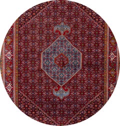 Antique Hand-Knotted Bidjar Wool Rug, Red Medallion Design, 1930
