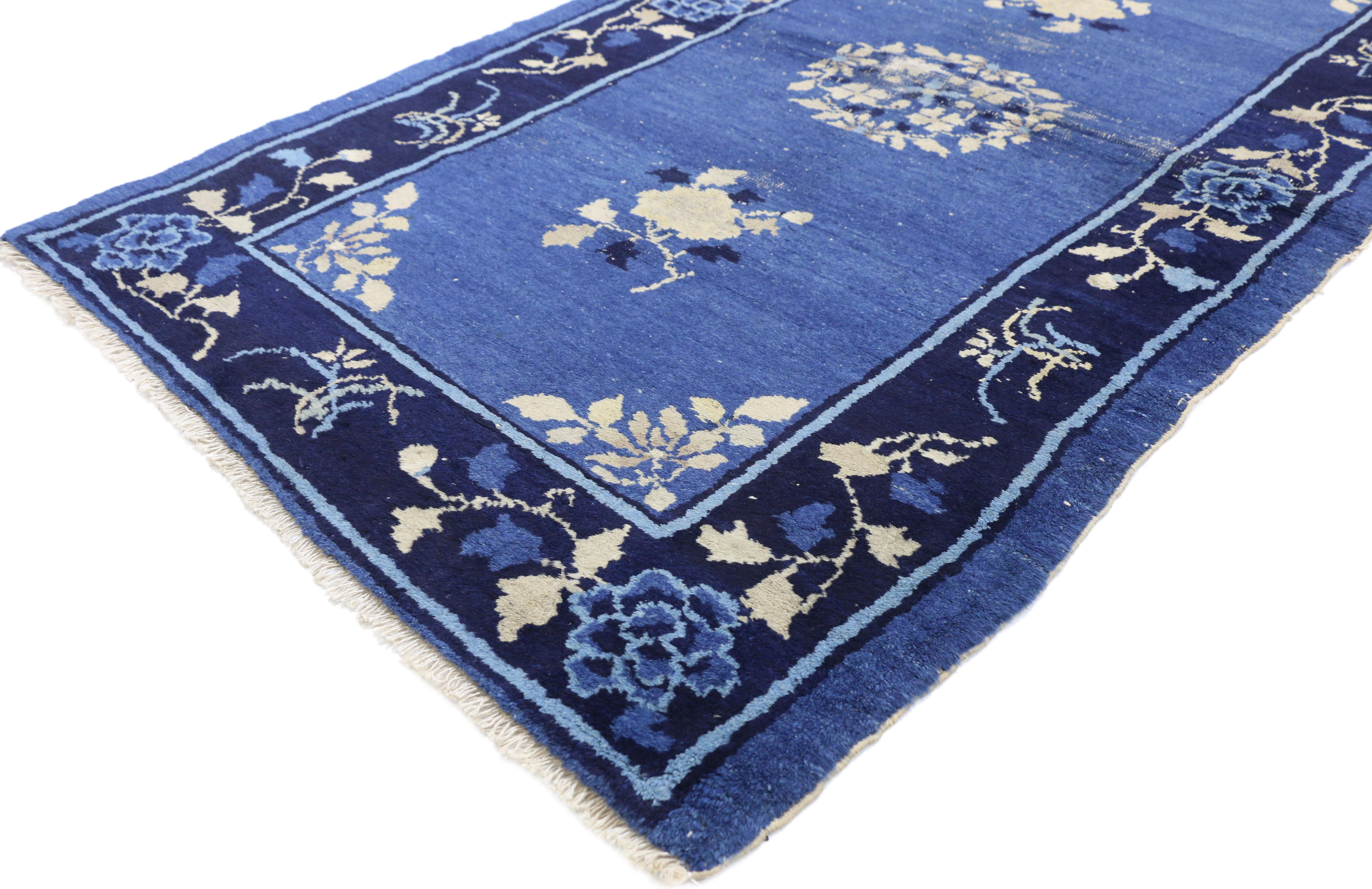 76950 Early 20th Century Antique Blue Chinese Peking Rug With Chinoiserie Style, 03'02