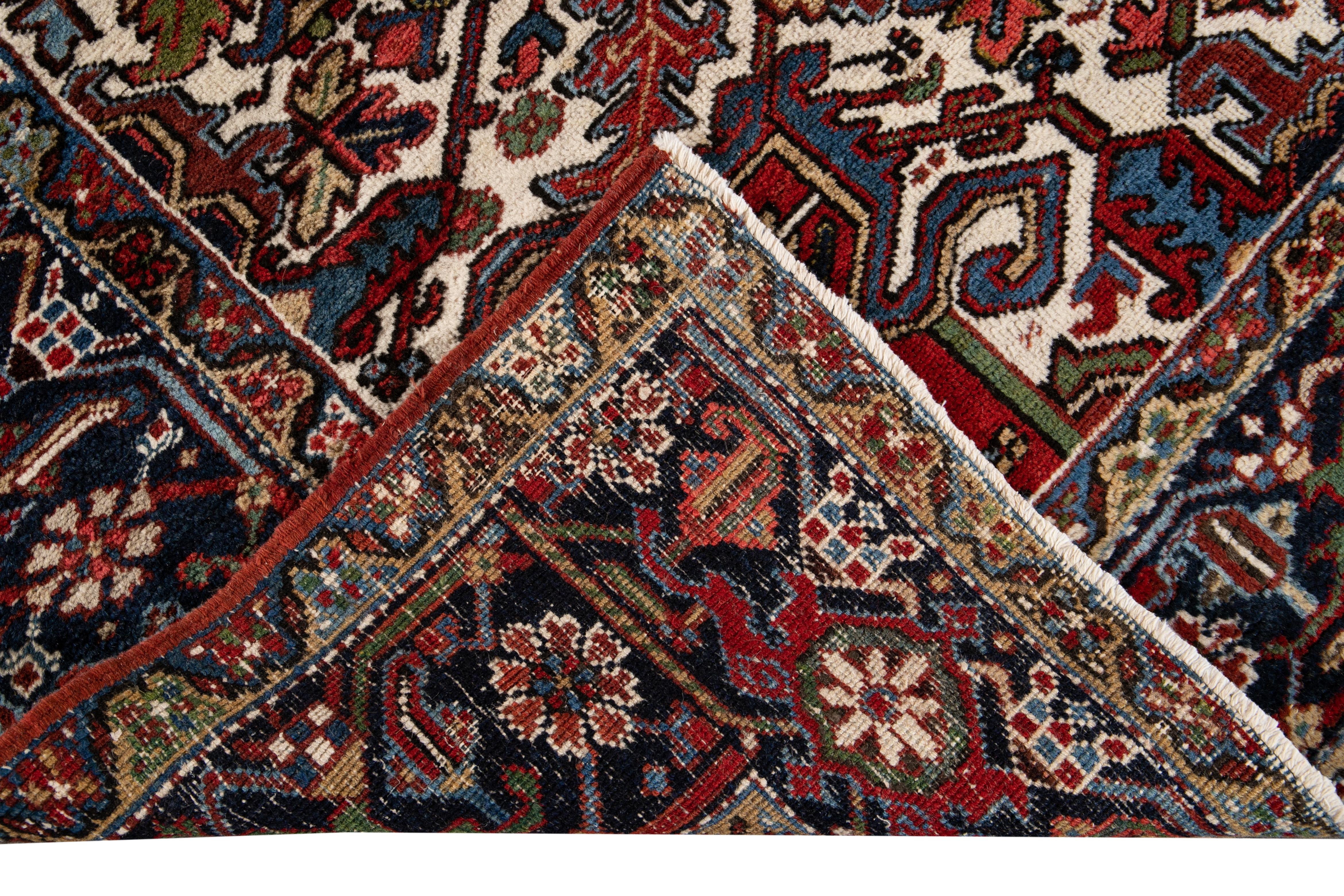 Hand-Knotted Early 20th Century Antique Heriz Wool Rug For Sale