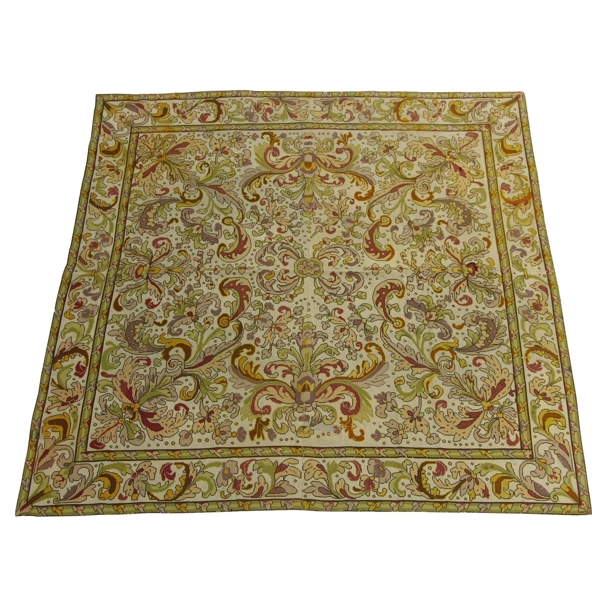Early 20th Century Antique British Needlework Rug For Sale