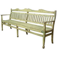 Early 20th Century Antique Brocante Wooden Painted Yellow Garden Bench, France