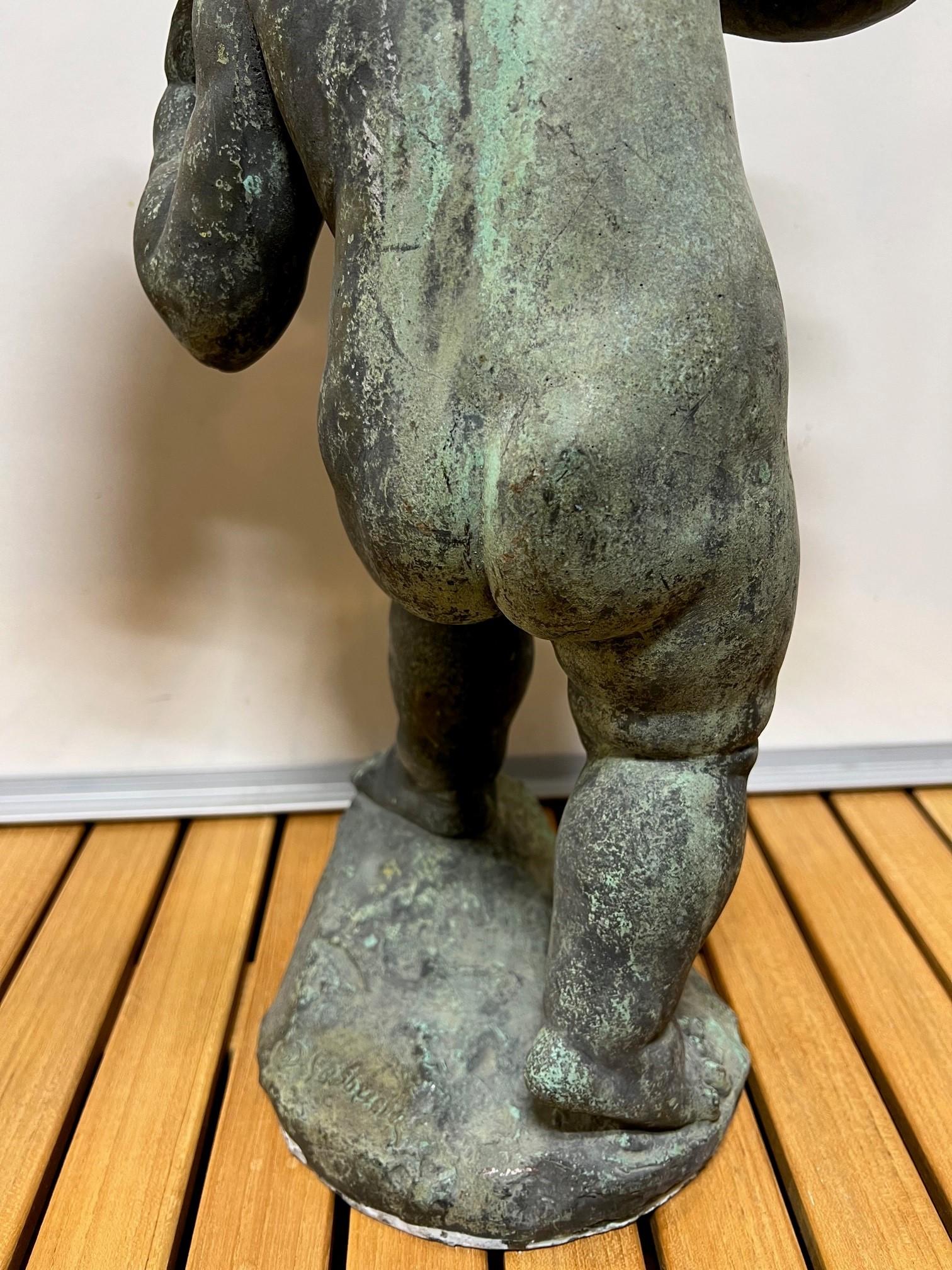 Antike Bronze-boy mit Gänseblümchen-Gartenstatue und Brunnenplatte aus dem frühen 20. Jahrhundert   im Angebot 6