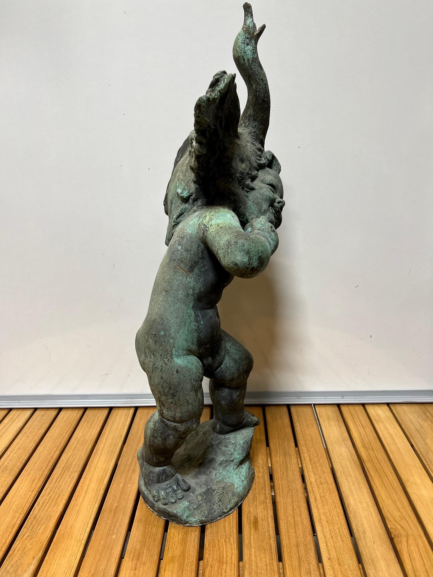 Antike Bronze-boy mit Gänseblümchen-Gartenstatue und Brunnenplatte aus dem frühen 20. Jahrhundert   im Angebot 7