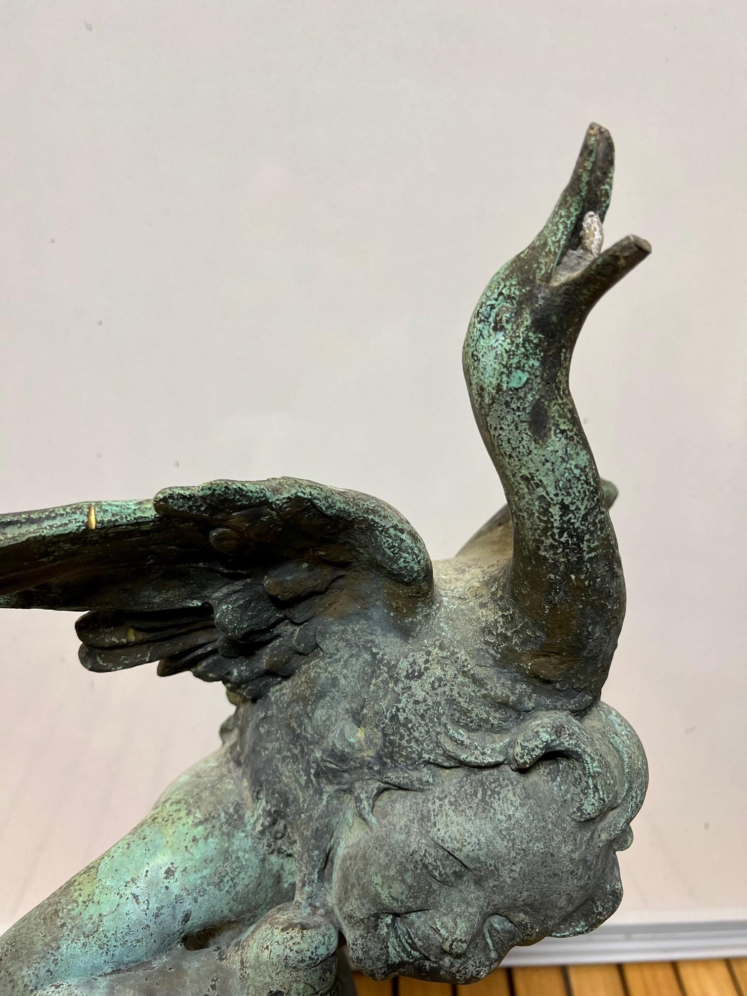 Early 20th Century Antique Bronze Boy with Goose Garden Statue, Fountain Top   In Good Condition For Sale In Stamford, CT