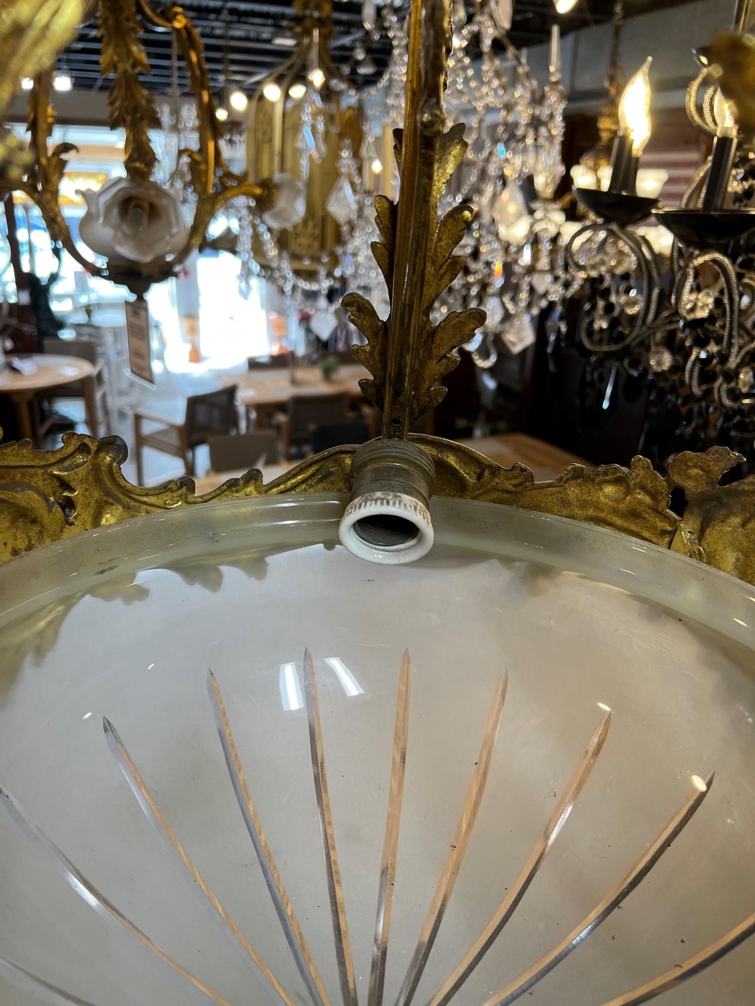 Early 20th Century Antique Bronze Chandelier, Cut Glass Bowl from Paris France For Sale 6