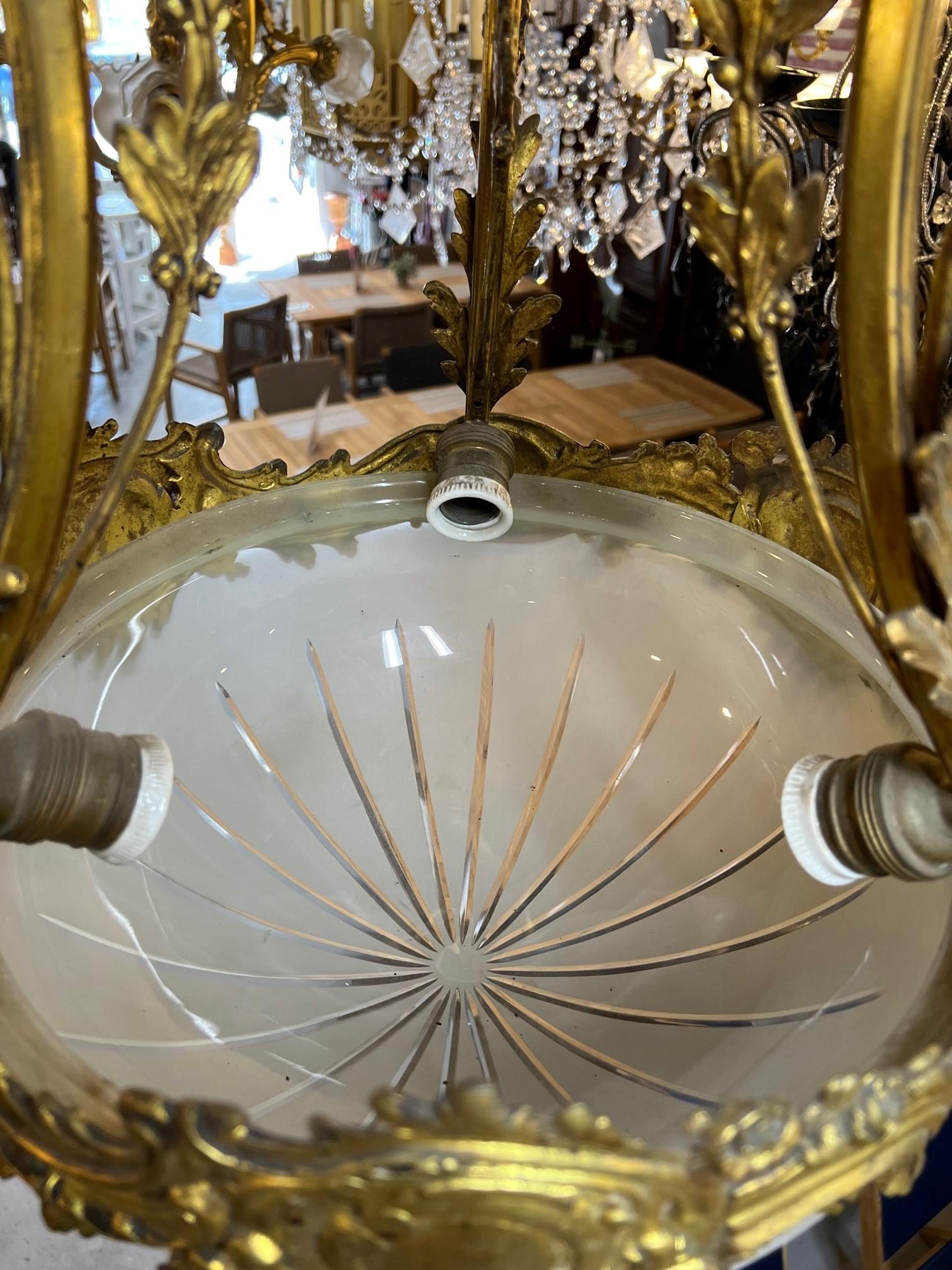 Early 20th Century Antique Bronze Chandelier, Cut Glass Bowl from Paris France For Sale 7