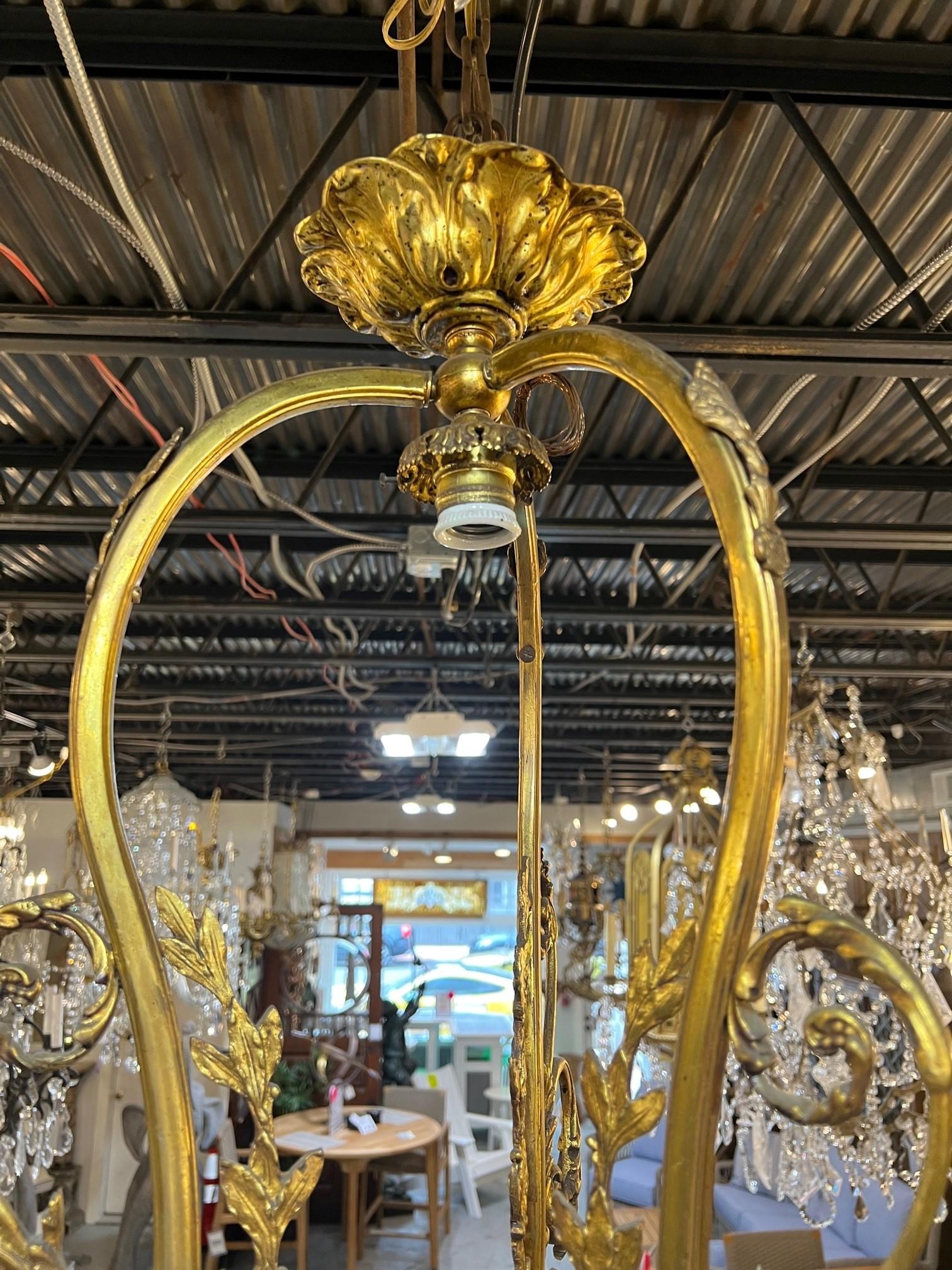 Early 20th Century Antique Bronze Chandelier, Cut Glass Bowl from Paris France For Sale 10