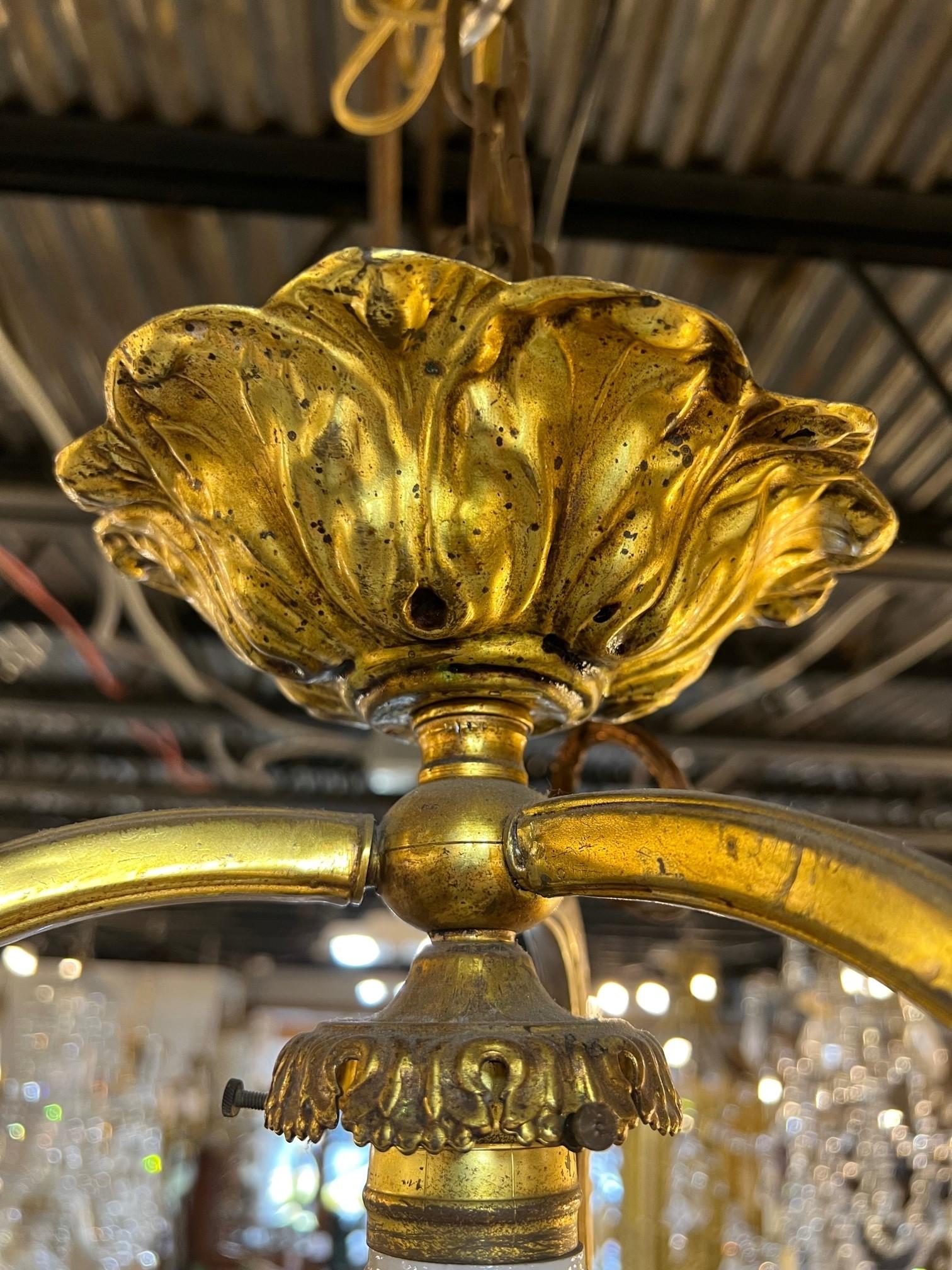 Early 20th Century Antique Bronze Chandelier, Cut Glass Bowl from Paris France For Sale 12