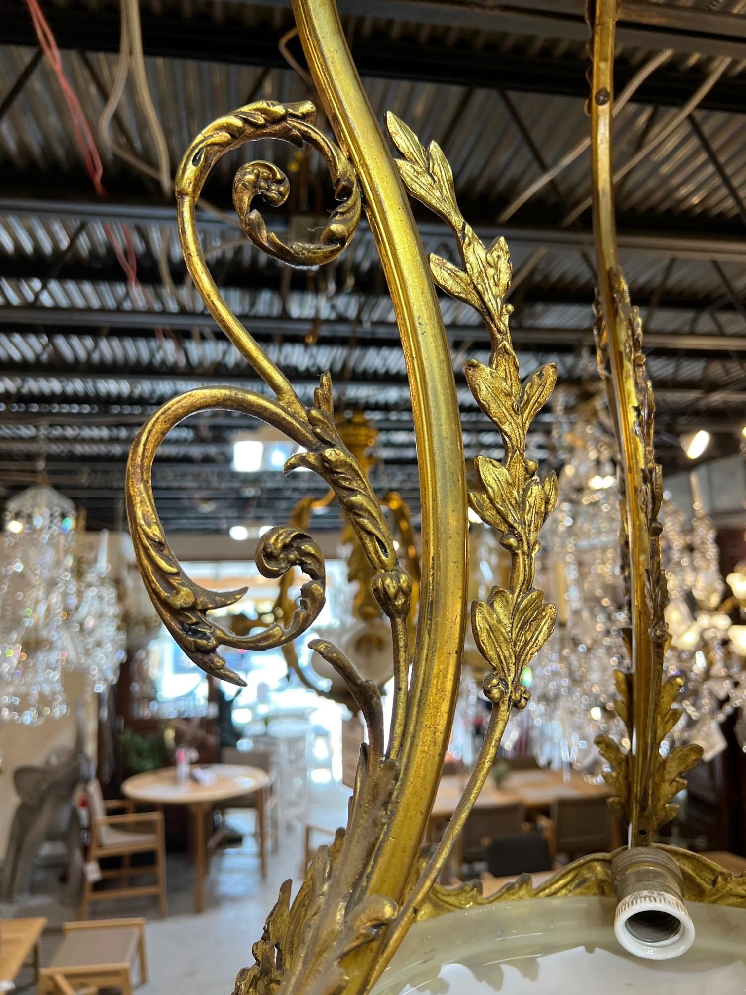 Early 20th Century Antique Bronze Chandelier, Cut Glass Bowl from Paris France In Good Condition For Sale In Stamford, CT
