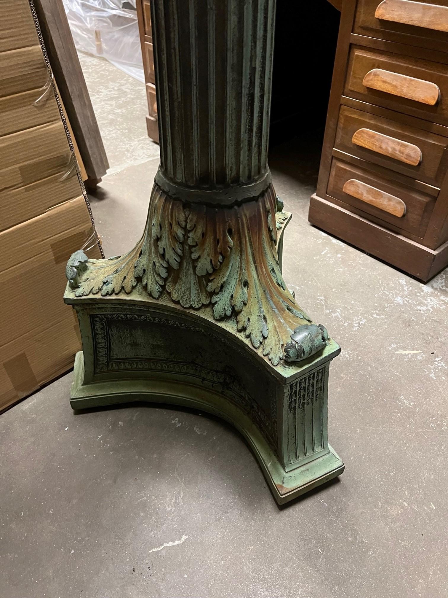 Early 20th Century Antique Bronze Fluted Lamp Post with a Triangular Base.   For Sale 10