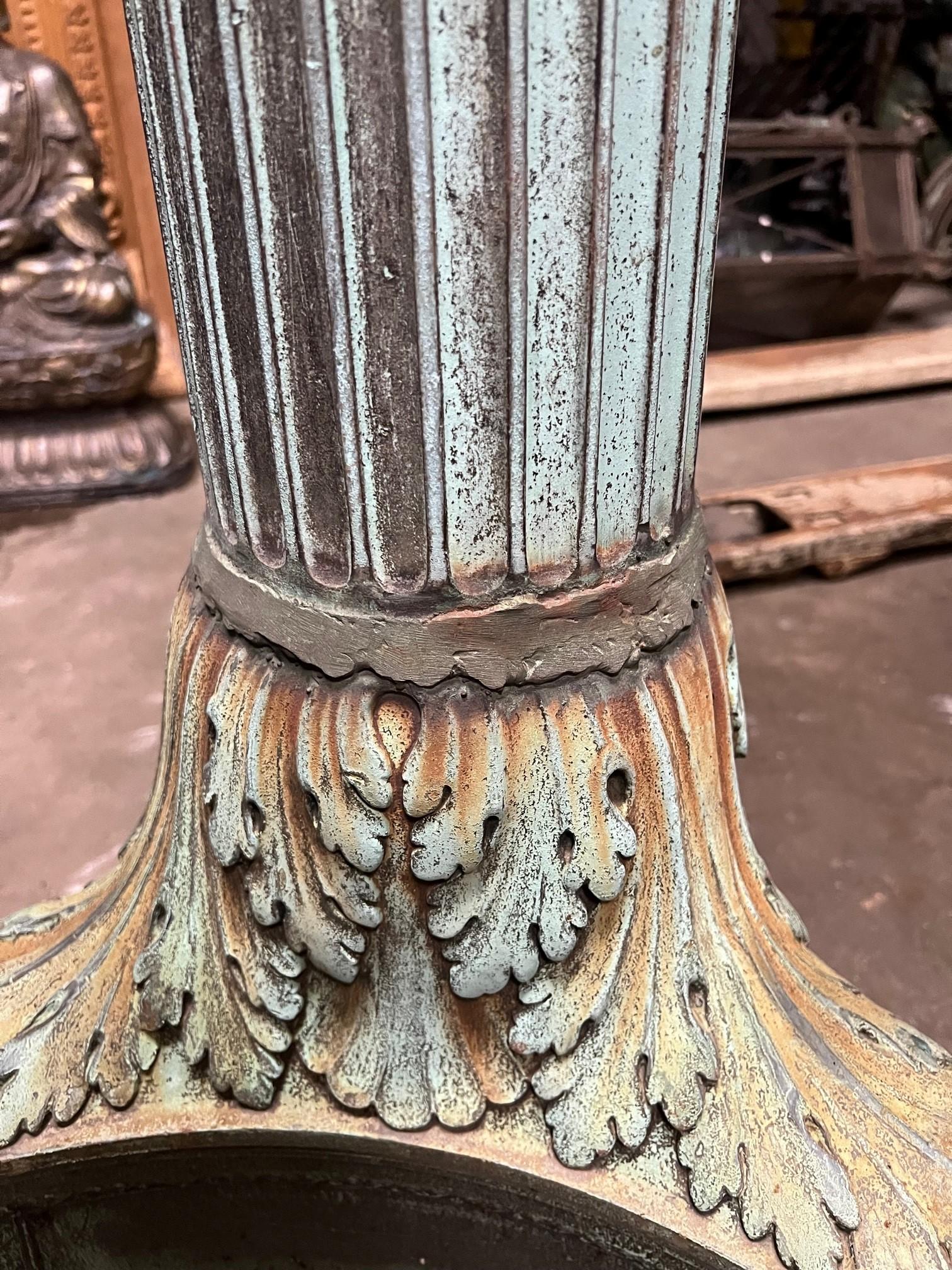Early 20th Century Antique Bronze Fluted Lamp Post with a Triangular Base.   For Sale 11