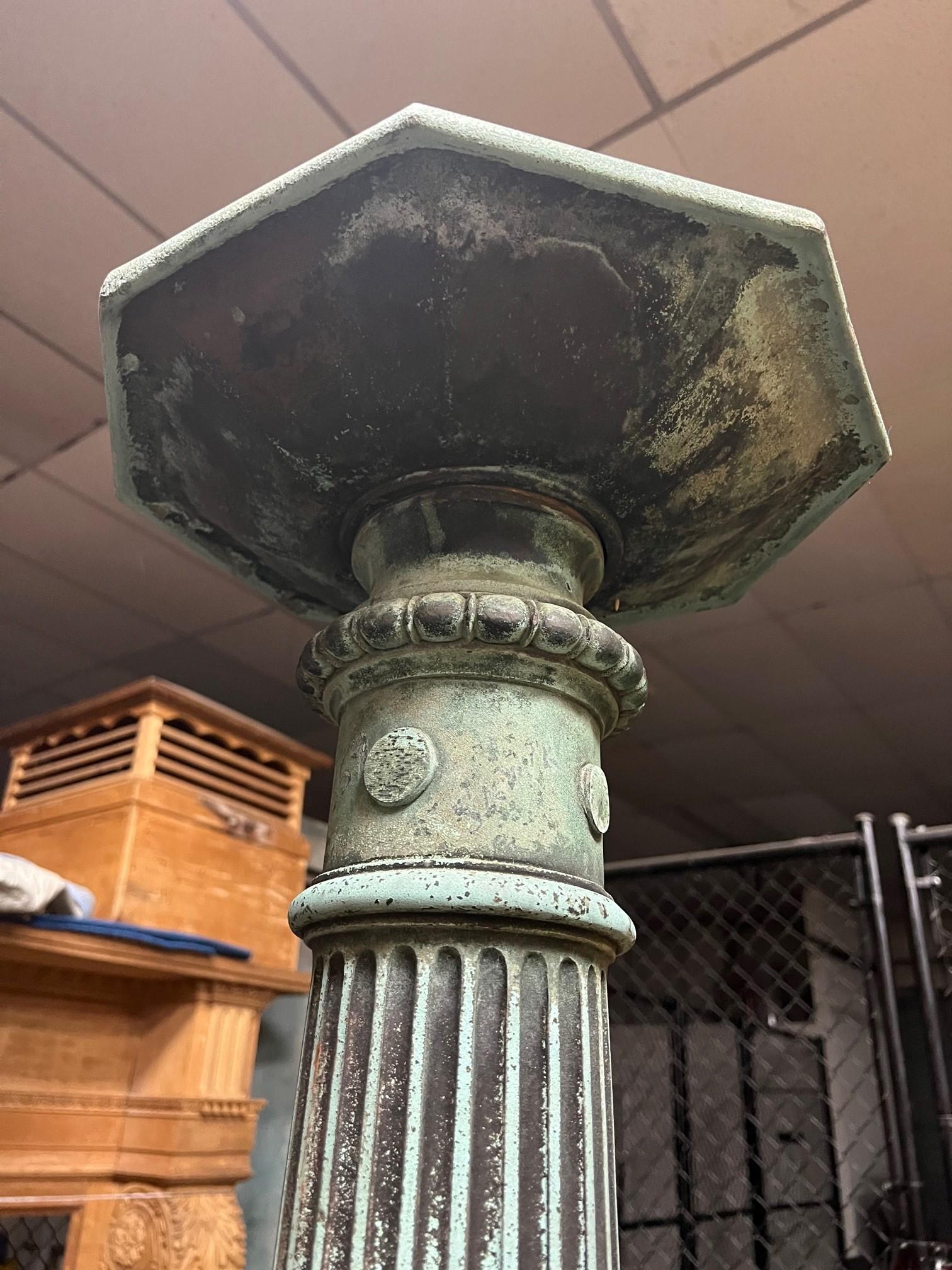 Early 20th Century Antique Bronze Fluted Lamp Post with a Triangular Base.   For Sale 3