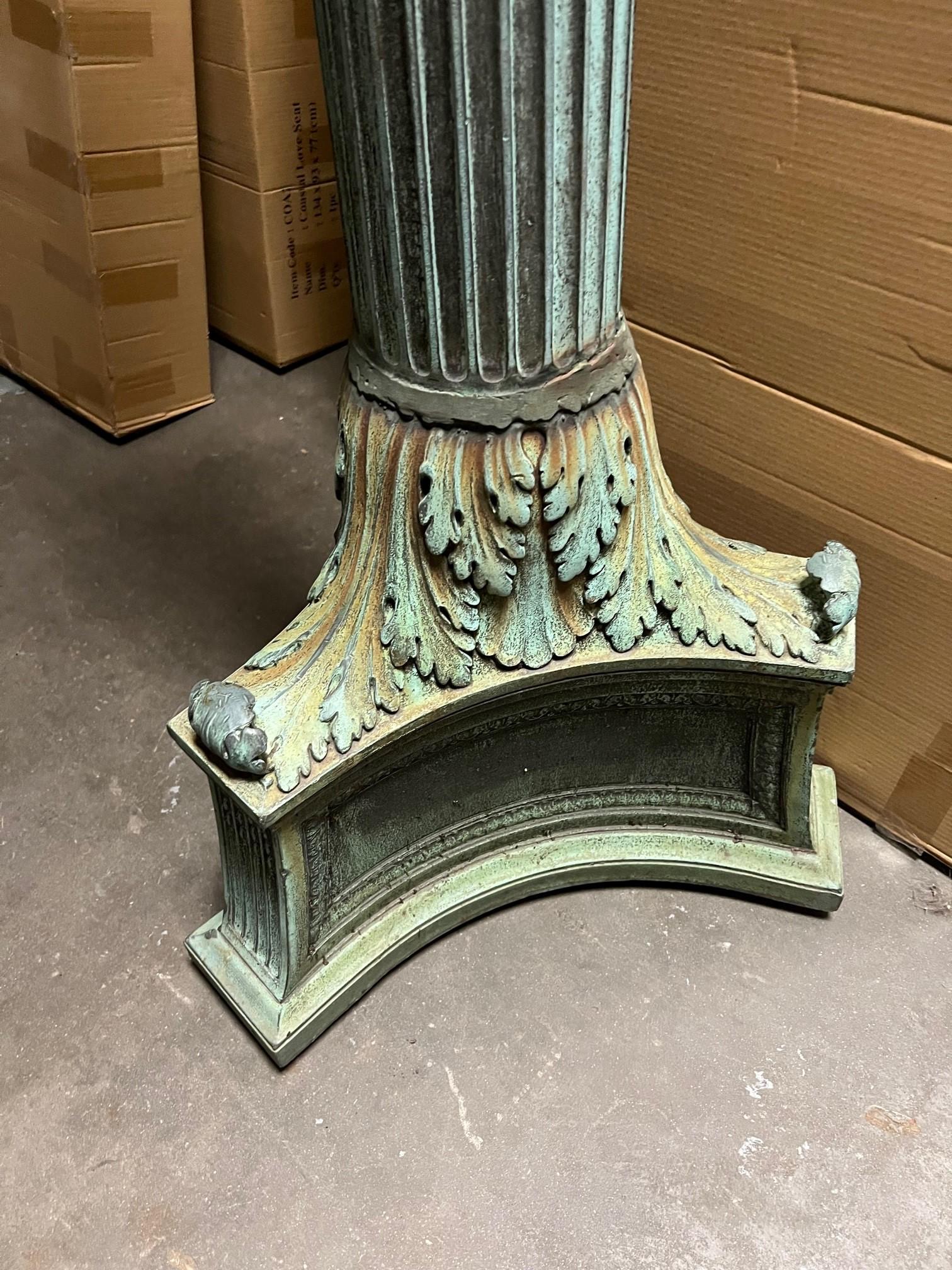 Early 20th Century Antique Bronze Fluted Lamp Post with a Triangular Base. For Sale 6