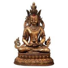 Statua di Buddha Aparmita nepalese in bronzo antico dei primi del Novecento