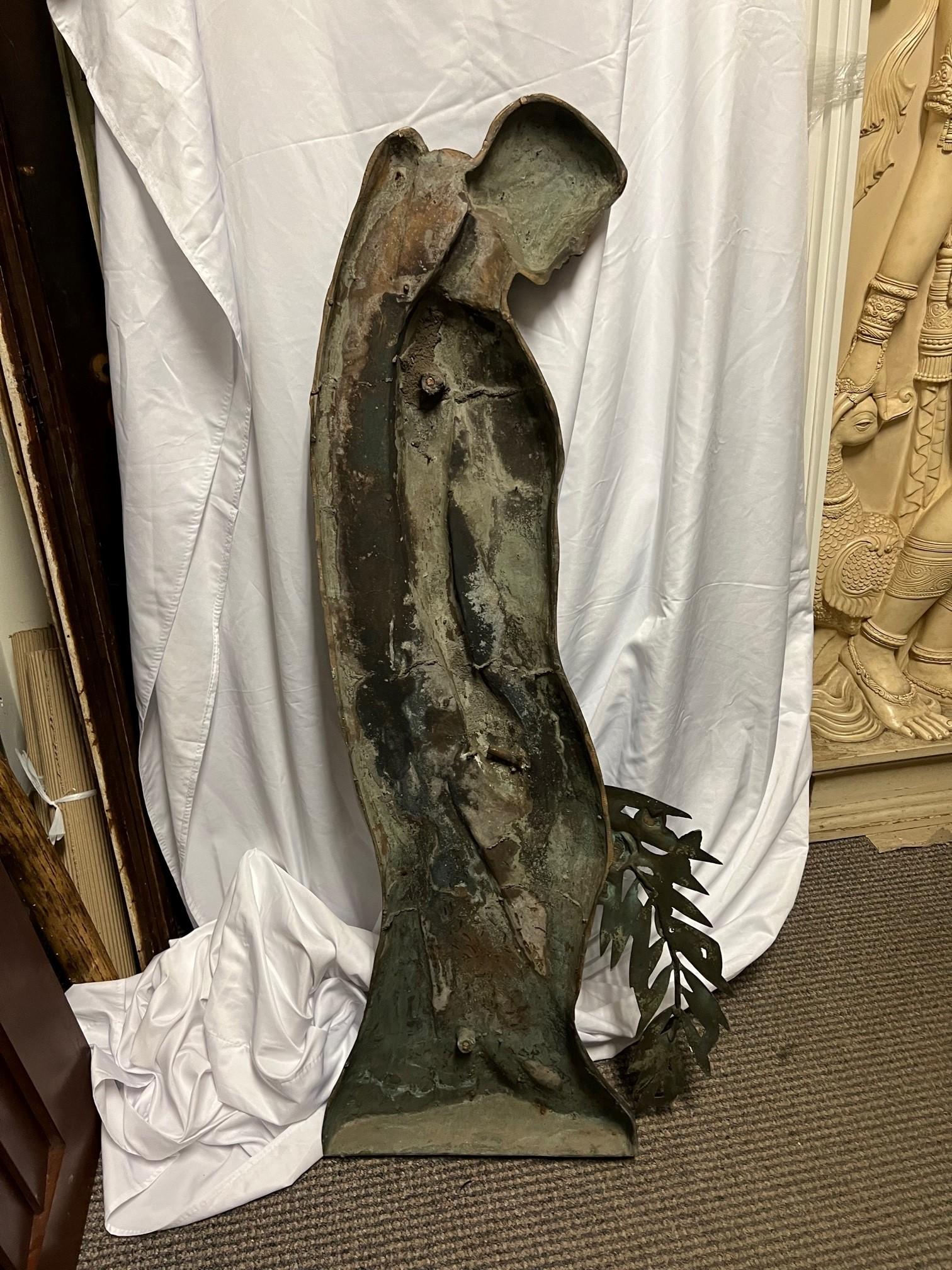 Early 20th Century Antique Bronze Praying, Mourning Angel with Palms For Sale 3