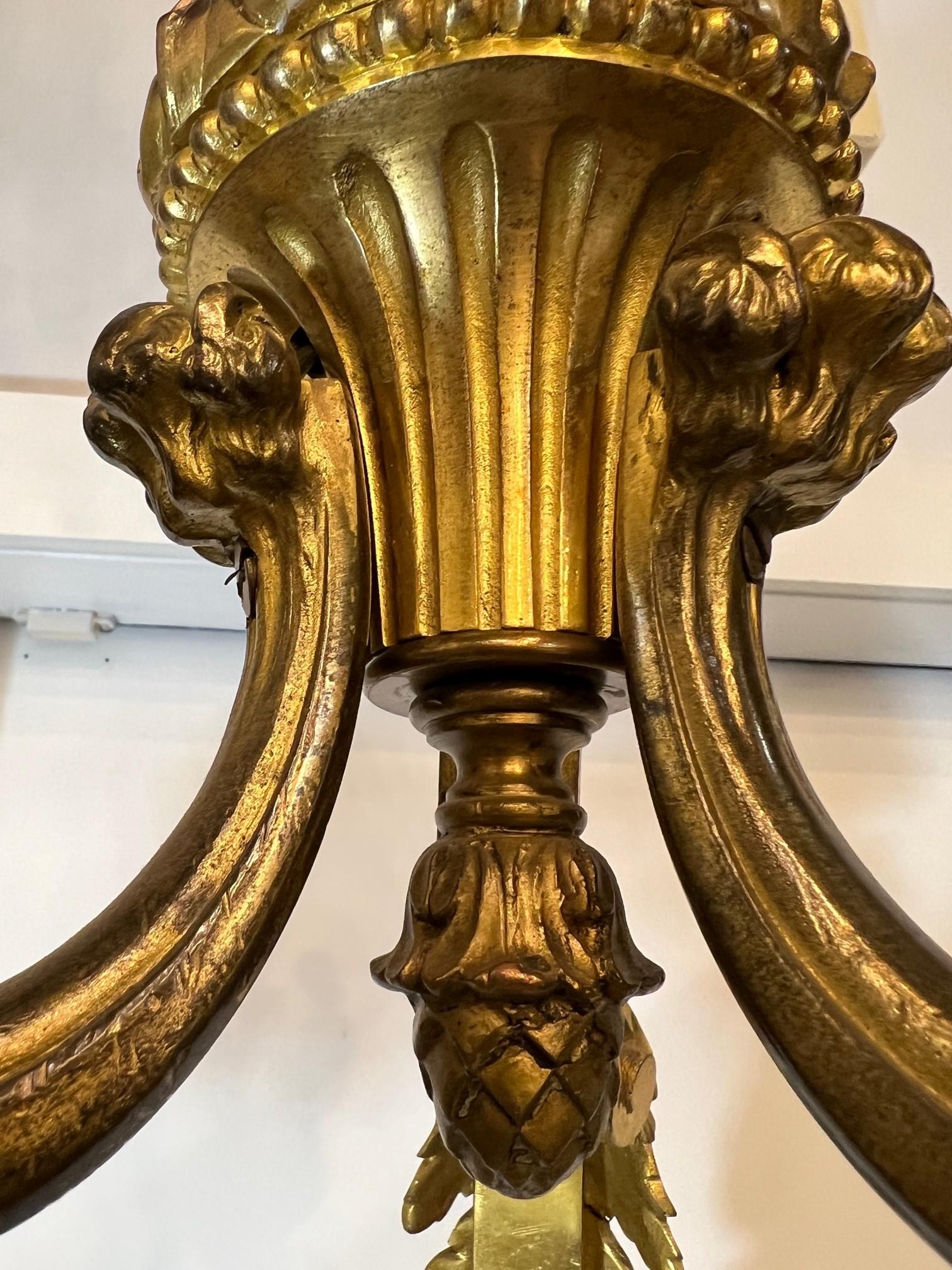 Early 20th Century Antique Bronze Three Arm Chandelier from Paris France For Sale 10