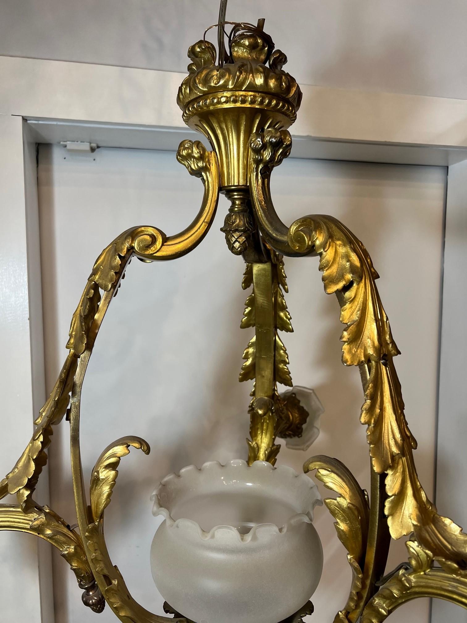 French Early 20th Century Antique Bronze Three Arm Chandelier from Paris France For Sale